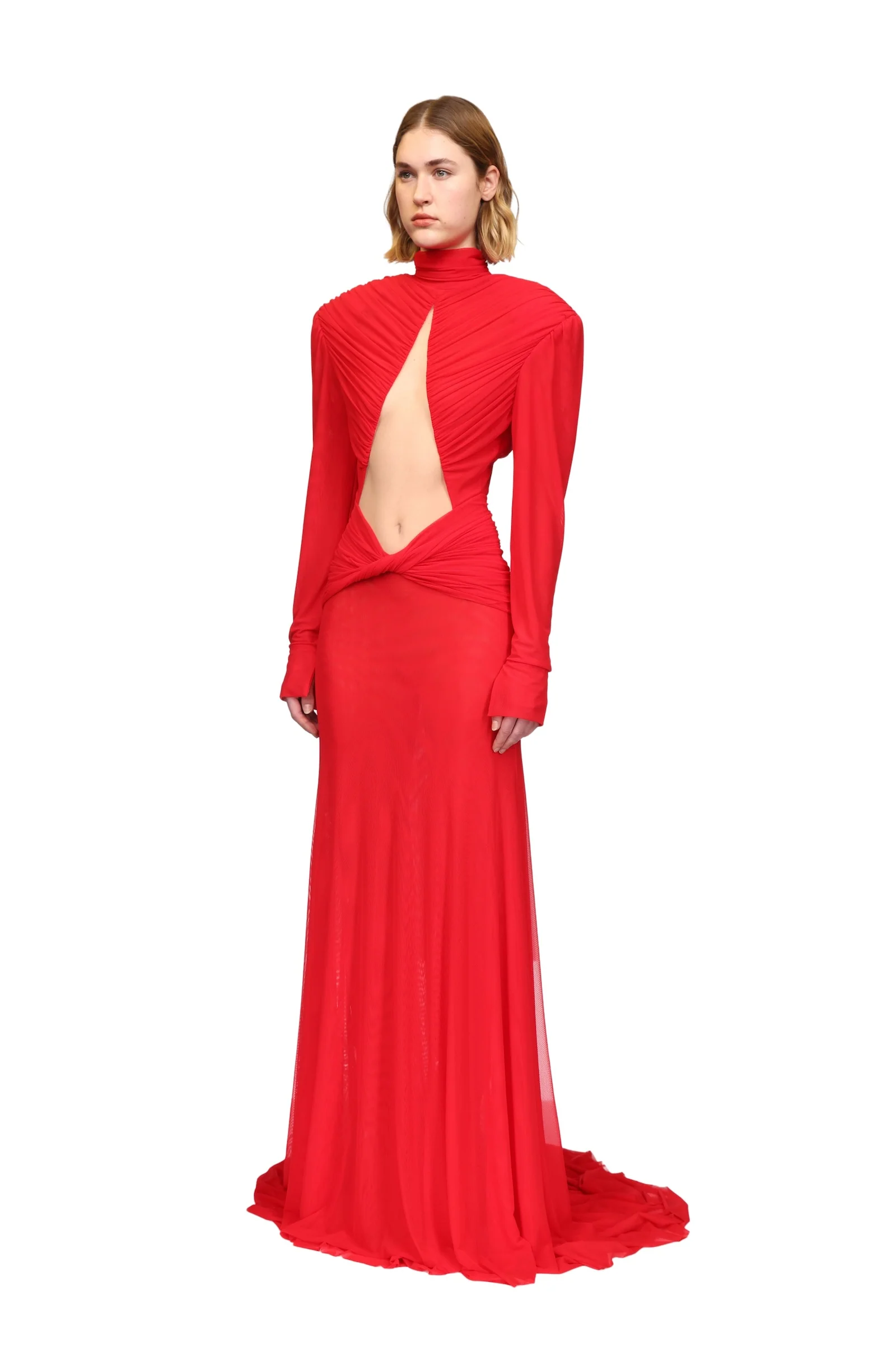 CUTOUT DETAIL LONG SLEEVE MESH GOWN - Image 3