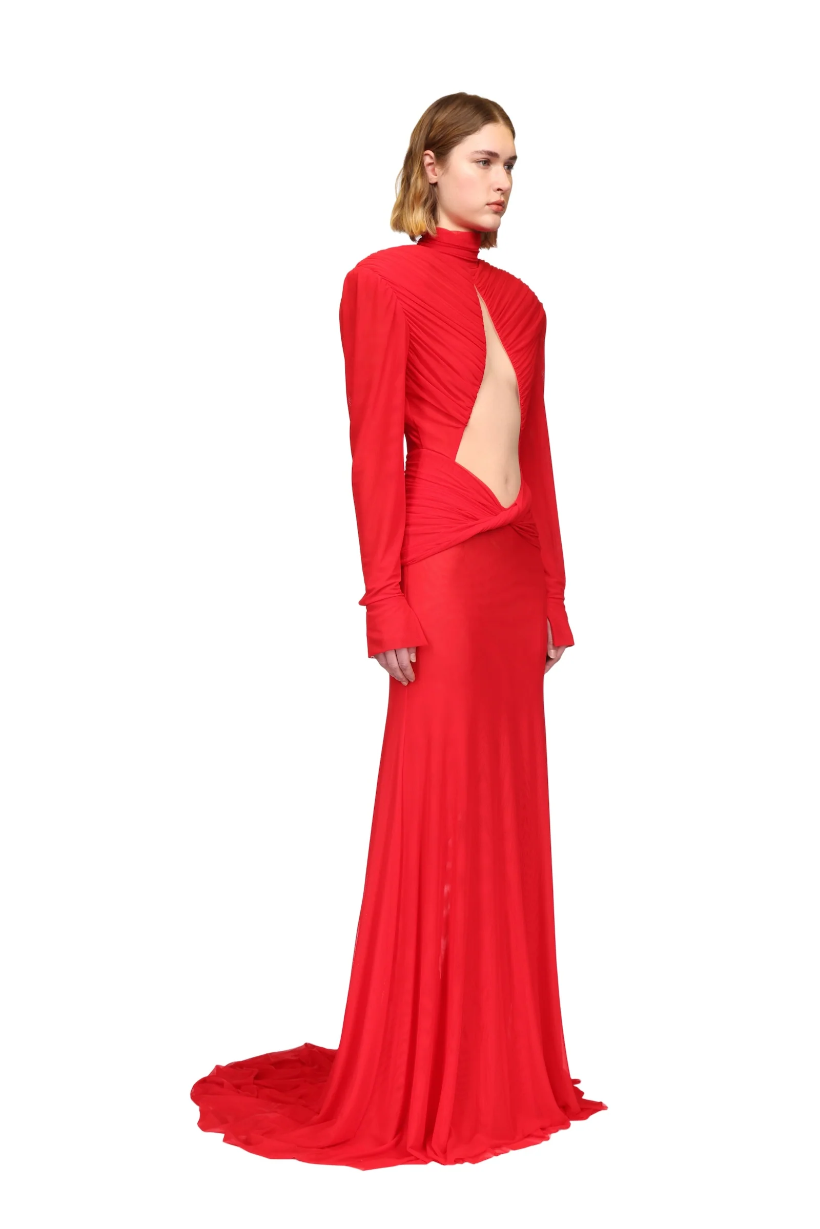 CUTOUT DETAIL LONG SLEEVE MESH GOWN - Image 4