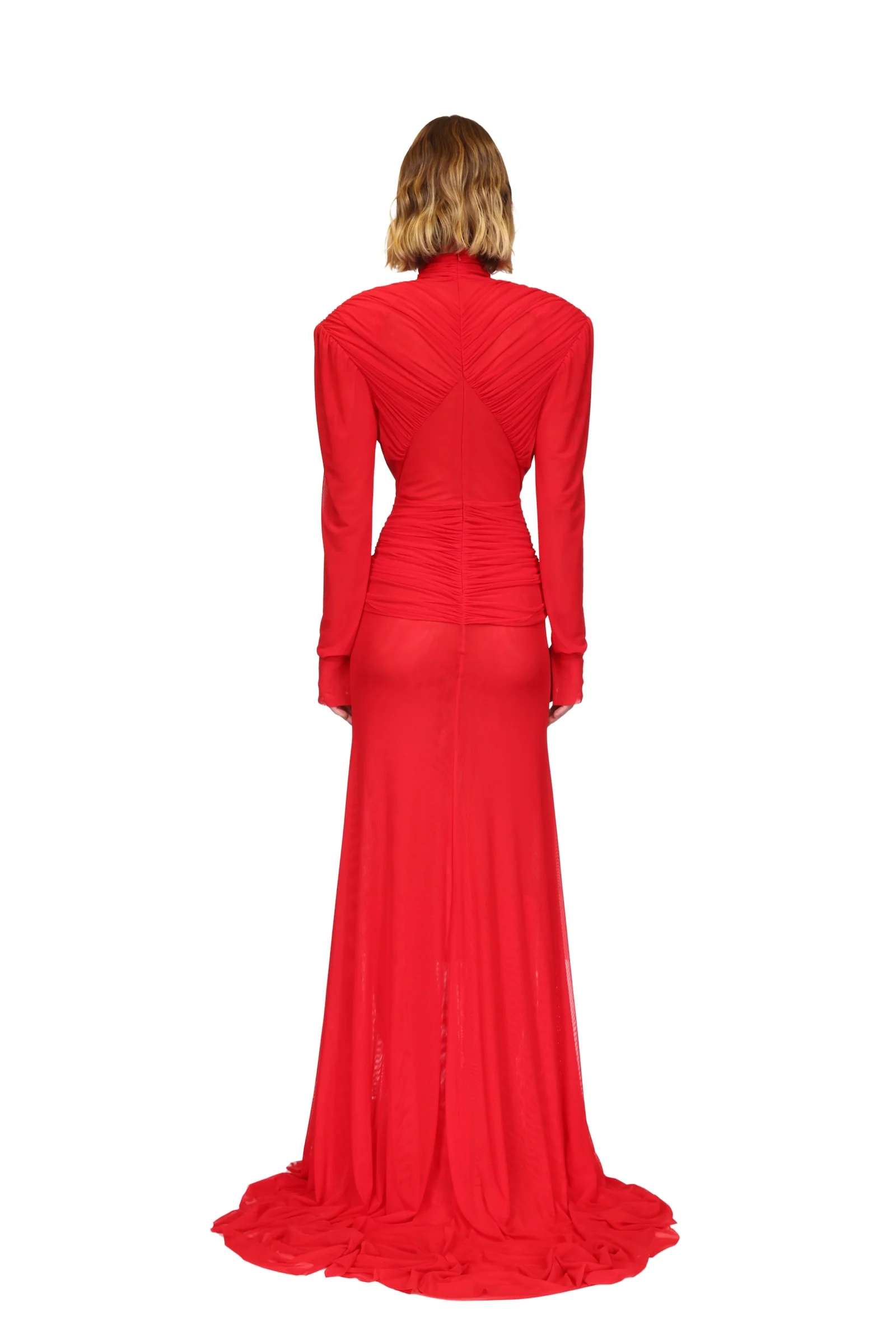 CUTOUT DETAIL LONG SLEEVE MESH GOWN - Image 5
