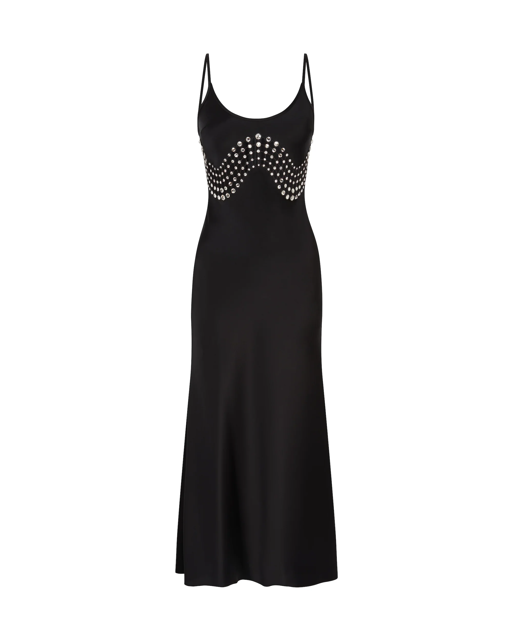 MIDRIFF WAVE EMBR MIDI SATIN DRESS