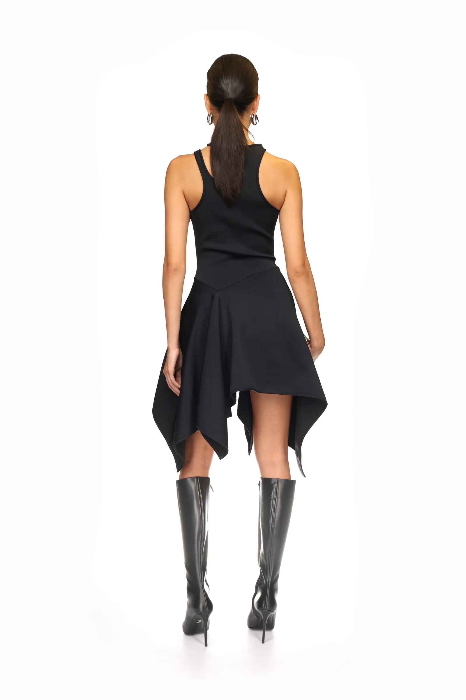 BLACK ASYMMETRIC CUT-OUT MINI DRESS - Image 4