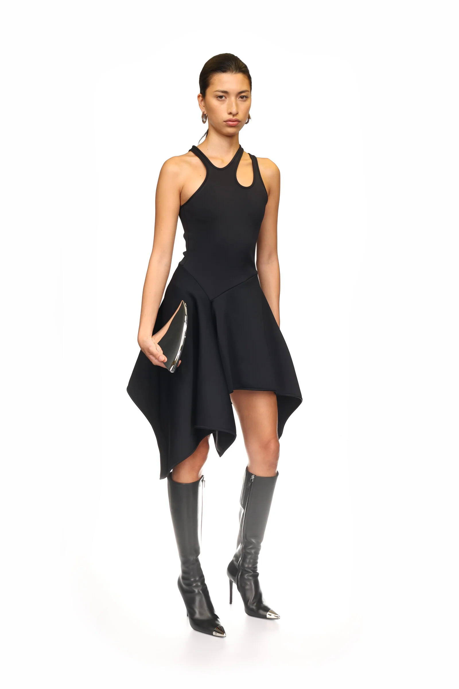 BLACK ASYMMETRIC CUT-OUT MINI DRESS - Image 5