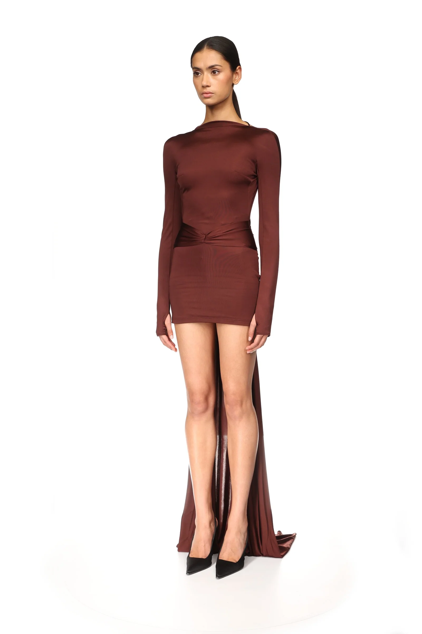 GATHER DETAIL AND TRAIN MINI DRESS - Image 3