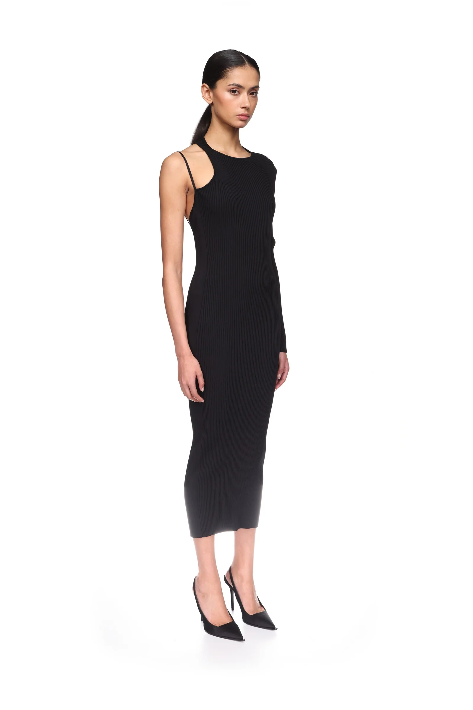 OPEN BACK ONE SLEEVE MIDI KNIT DRESS - Image 4