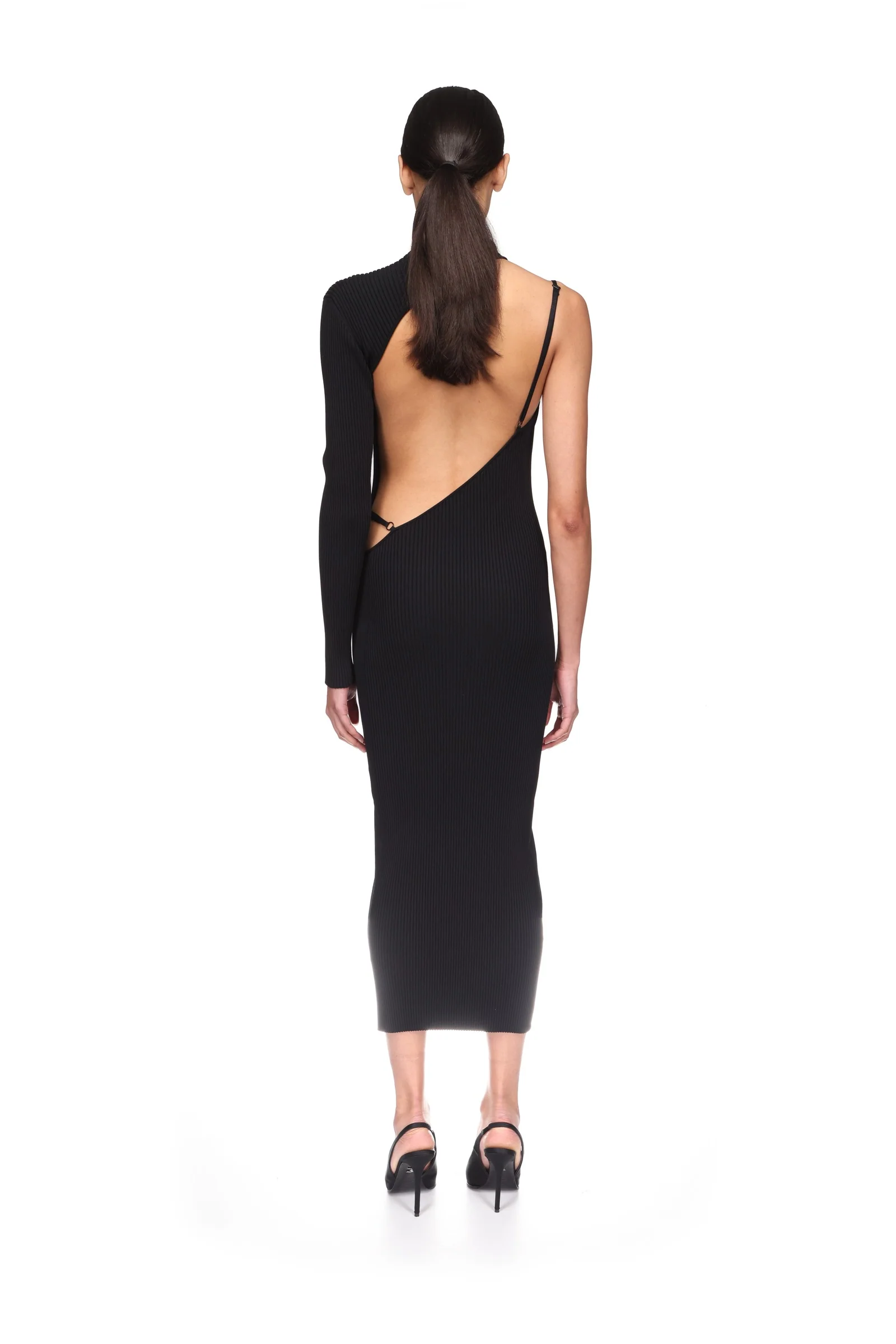 OPEN BACK ONE SLEEVE MIDI KNIT DRESS - Image 5