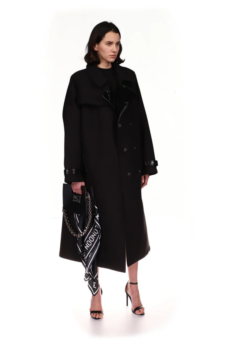 OXA DK Buttons Patent Leather Lapel Trench Coat - Image 4