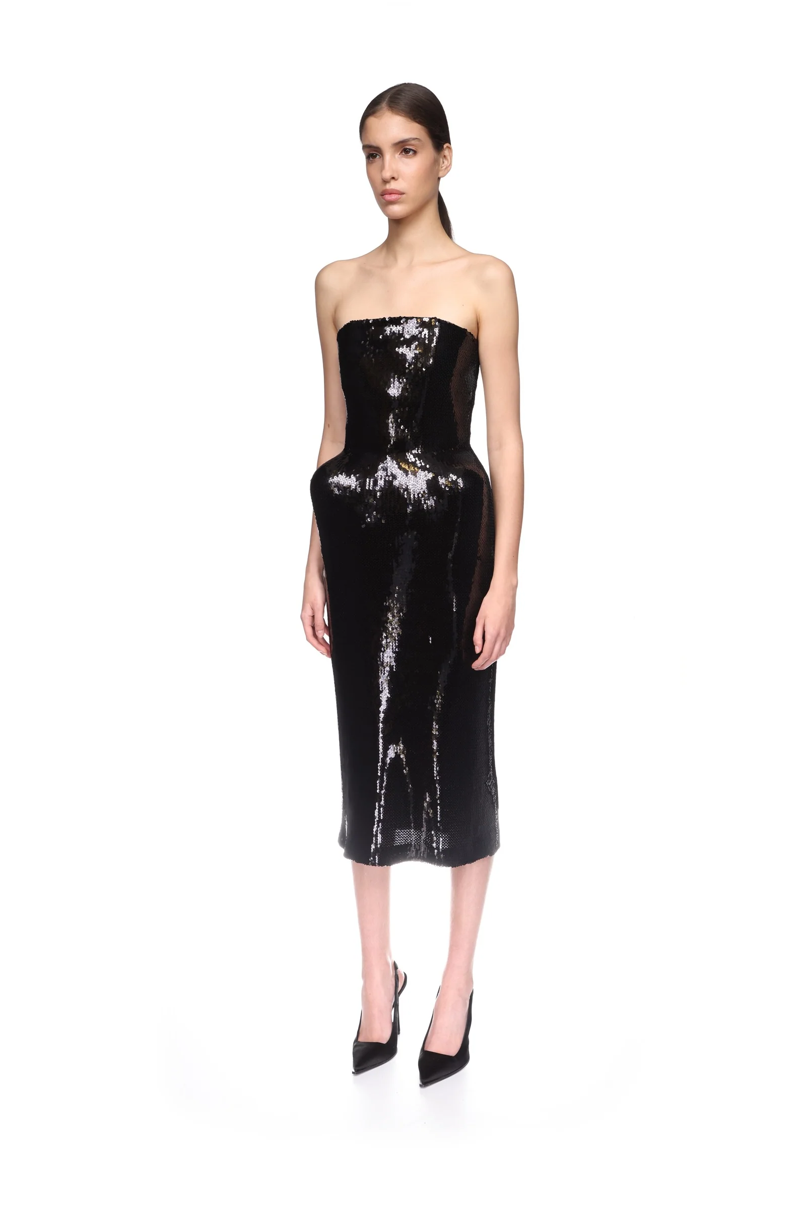PADDED HIP DETAIL SEQUIN MIDI DRESS - Image 3