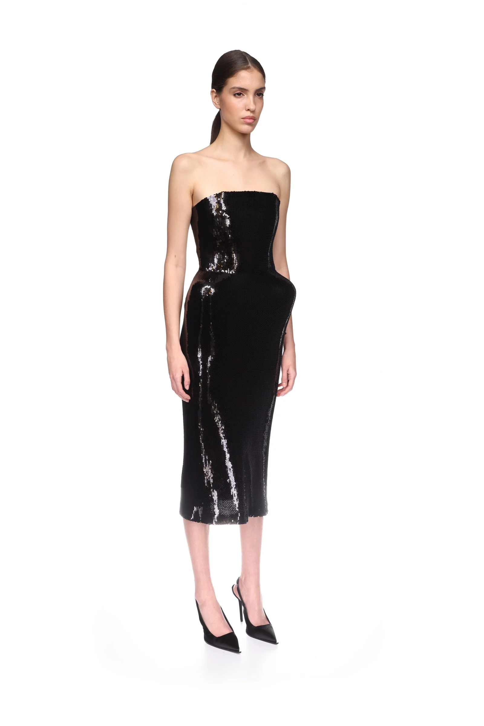 PADDED HIP DETAIL SEQUIN MIDI DRESS - Image 4