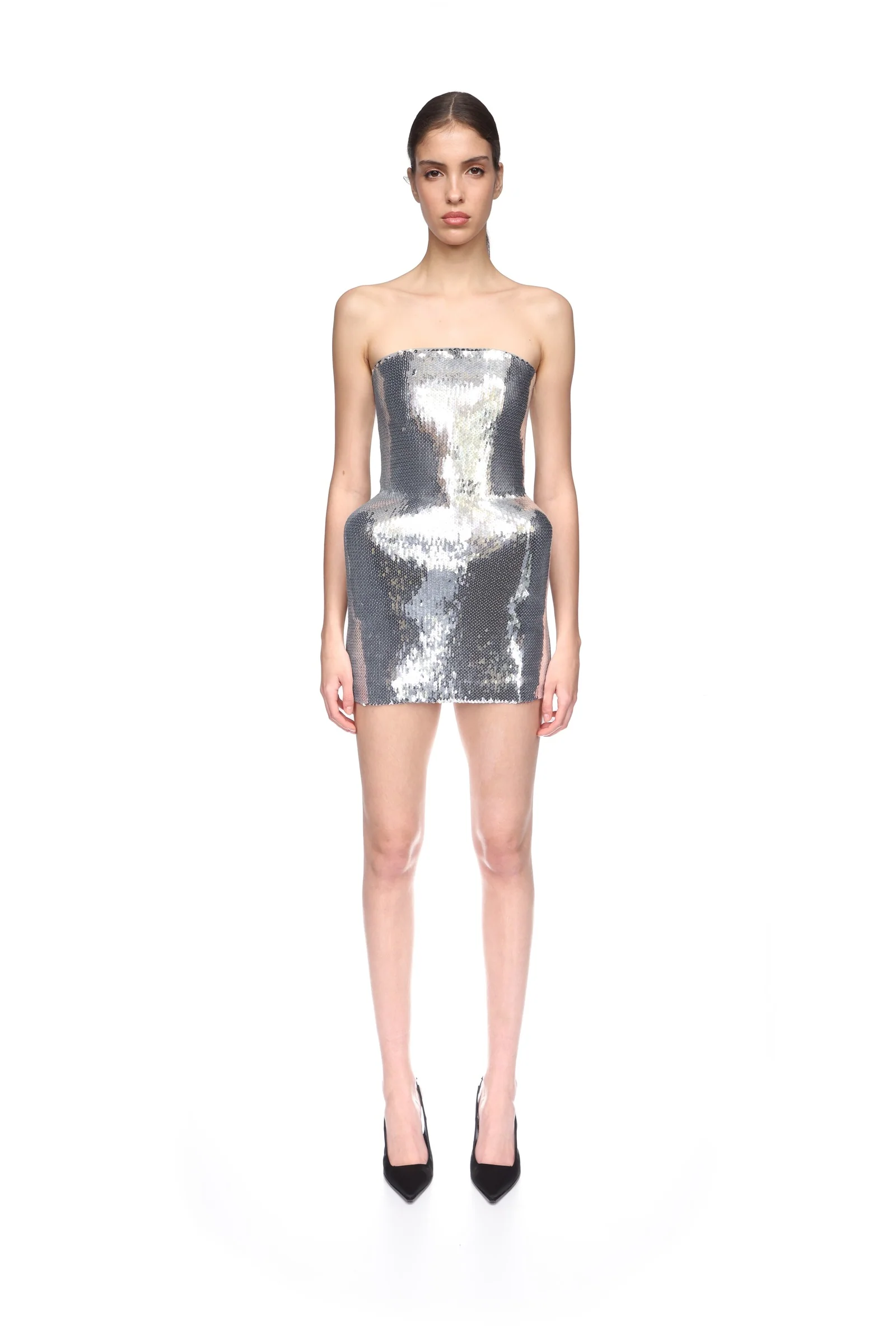PADDED HIP DETAIL SEQUIN MINI DRESS - Image 2