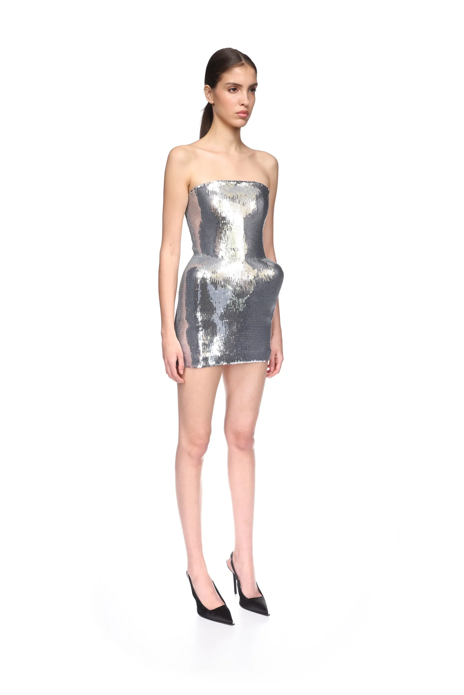 PADDED HIP DETAIL SEQUIN MINI DRESS - Image 4