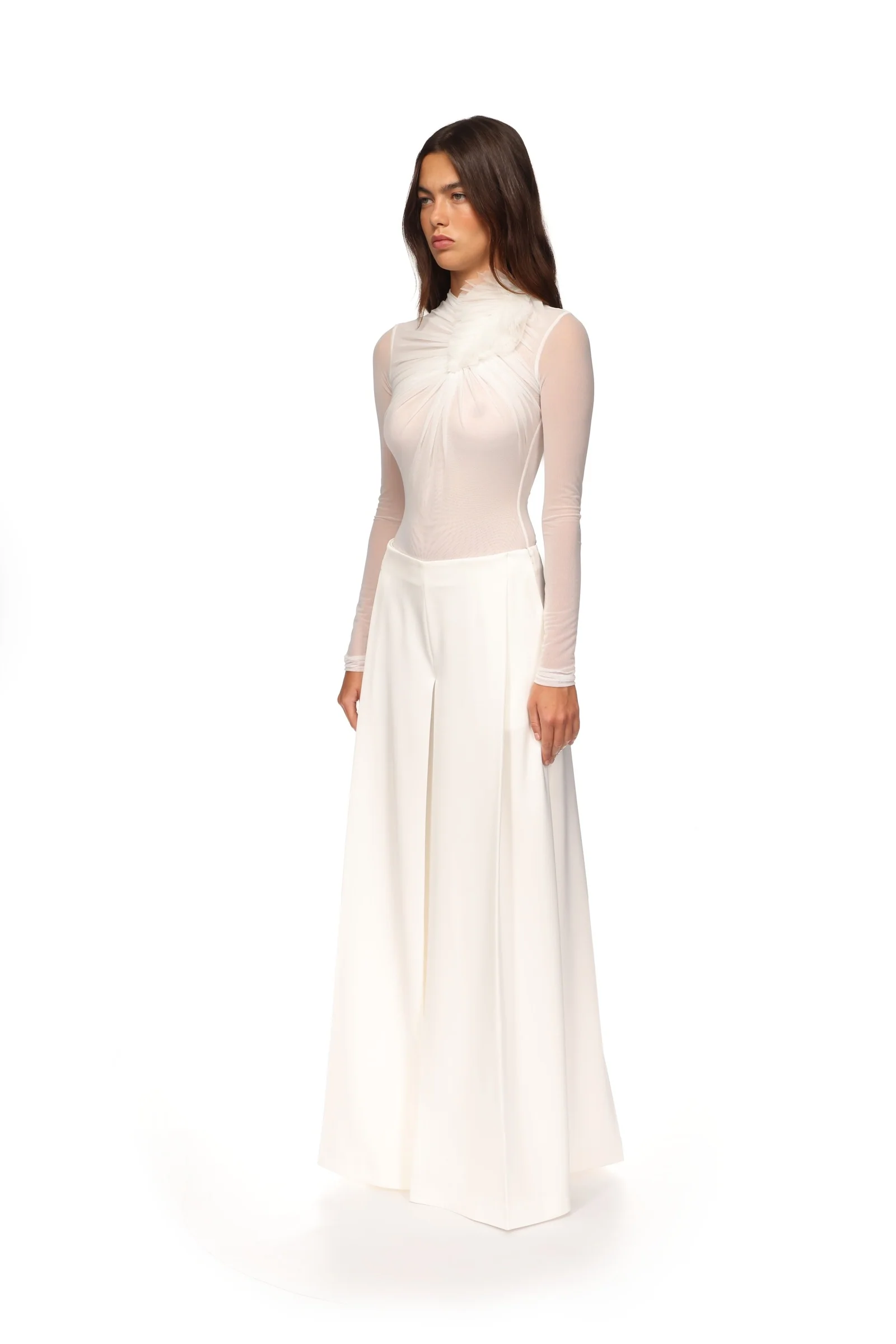 WIDE LEG FLOWY TROUSERS IN WHITE - Image 3