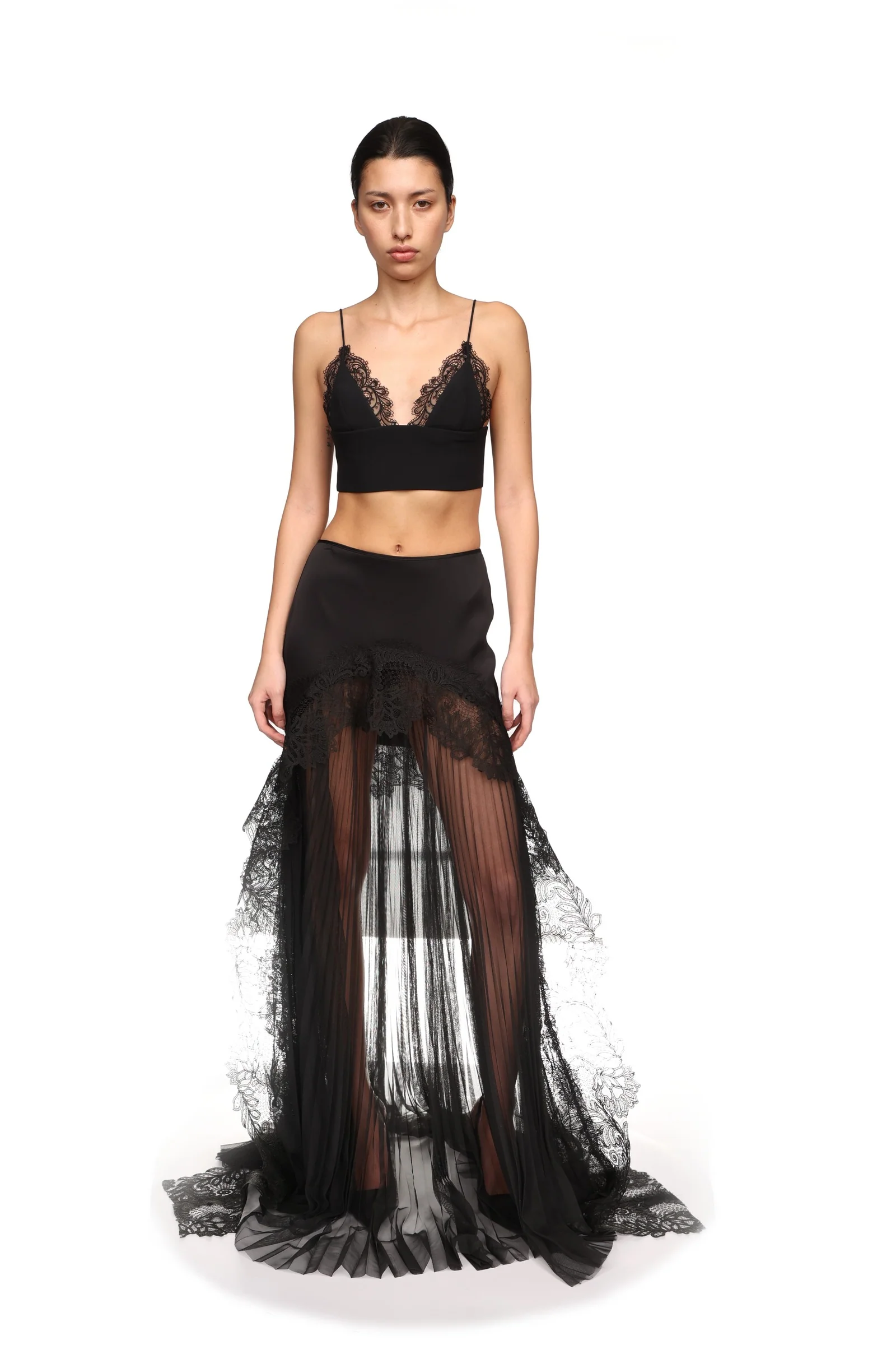 PLEATED TULLE AND LACE MAXI SKIRT - Image 2