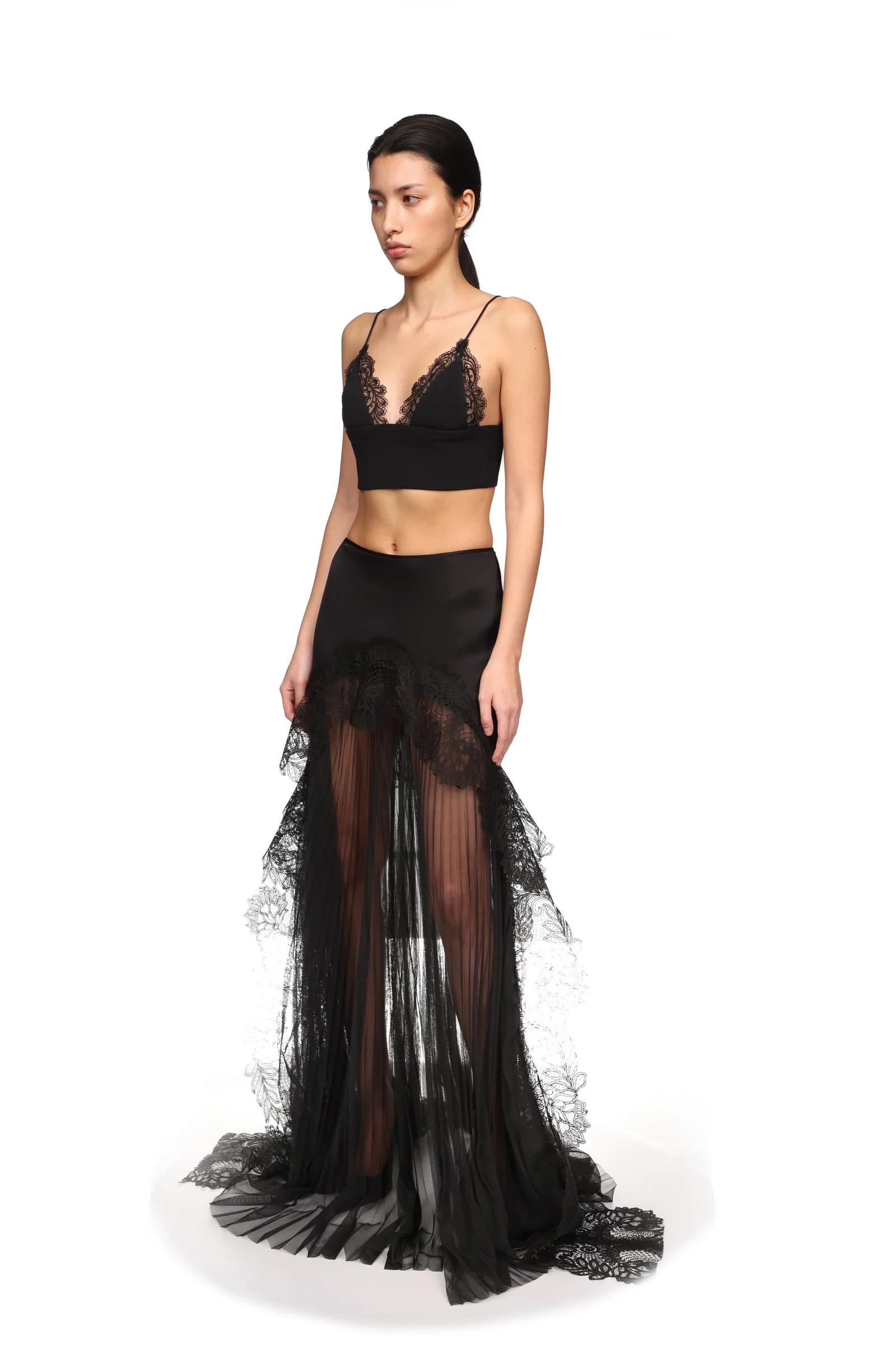 PLEATED TULLE AND LACE MAXI SKIRT - Image 3
