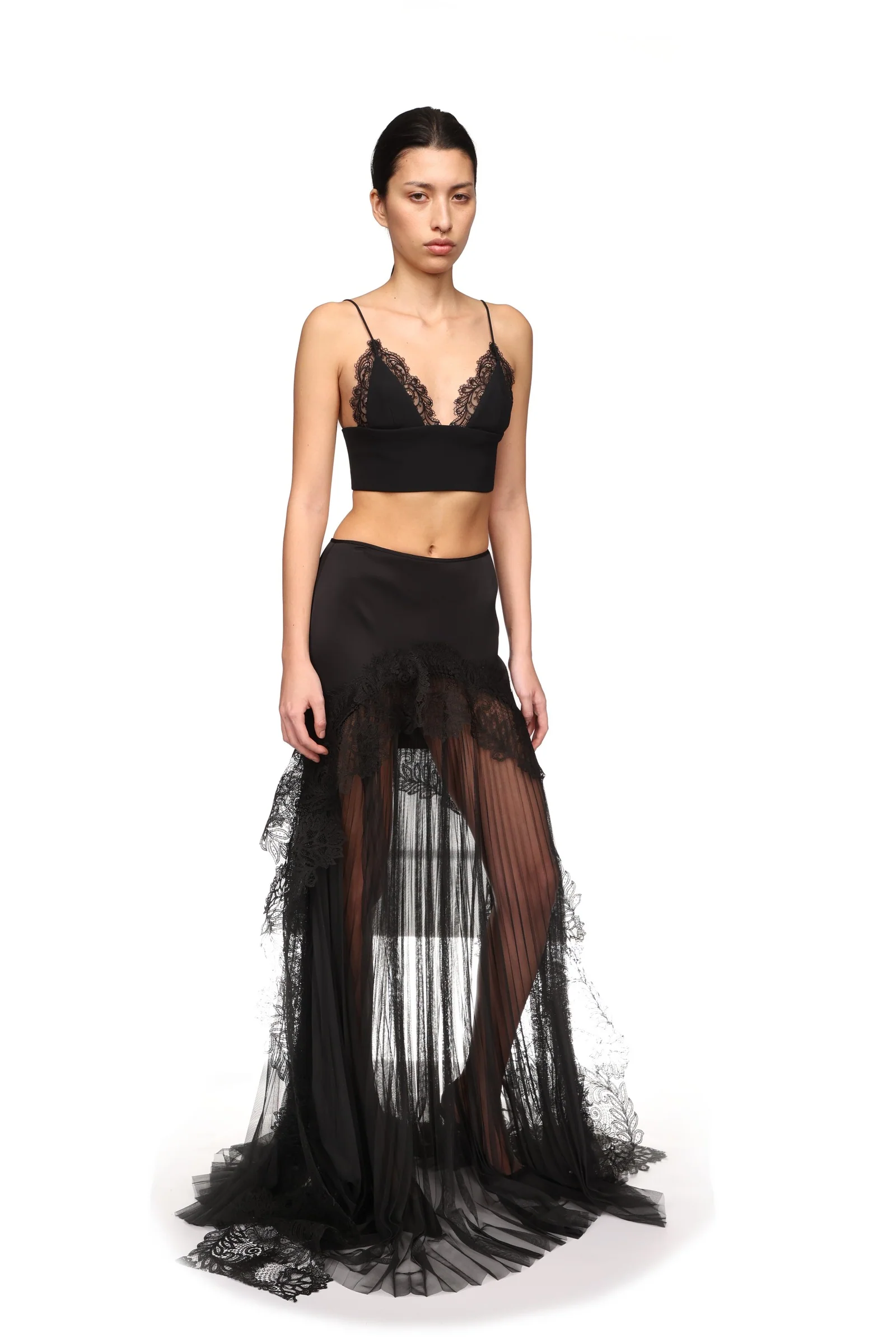 PLEATED TULLE AND LACE MAXI SKIRT - Image 4