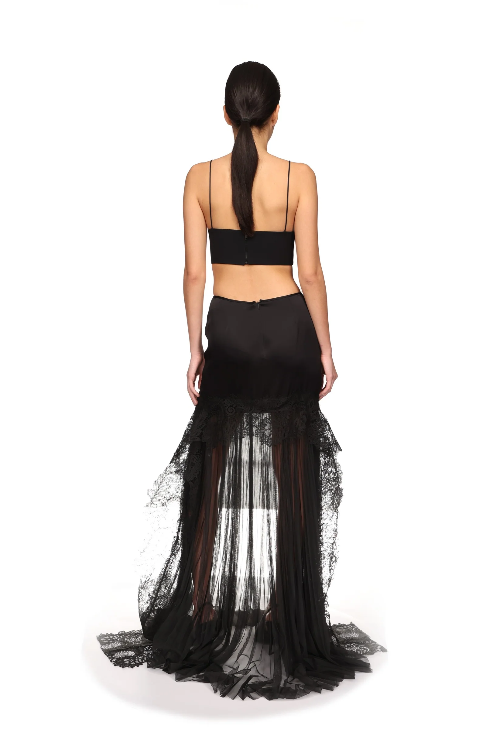 PLEATED TULLE AND LACE MAXI SKIRT - Image 5