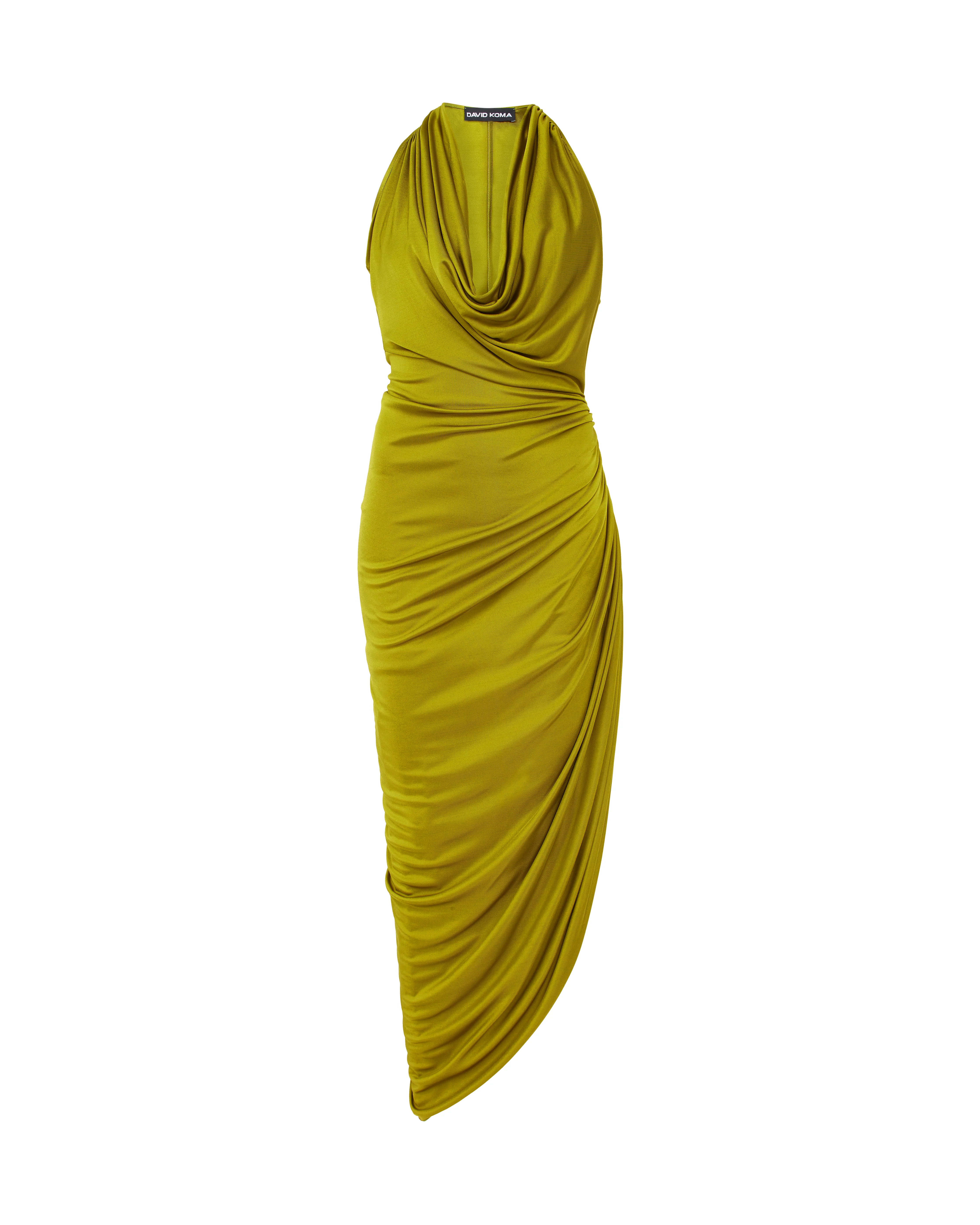 PLUNGE NECKLINE RUCHED MIDI DRESS