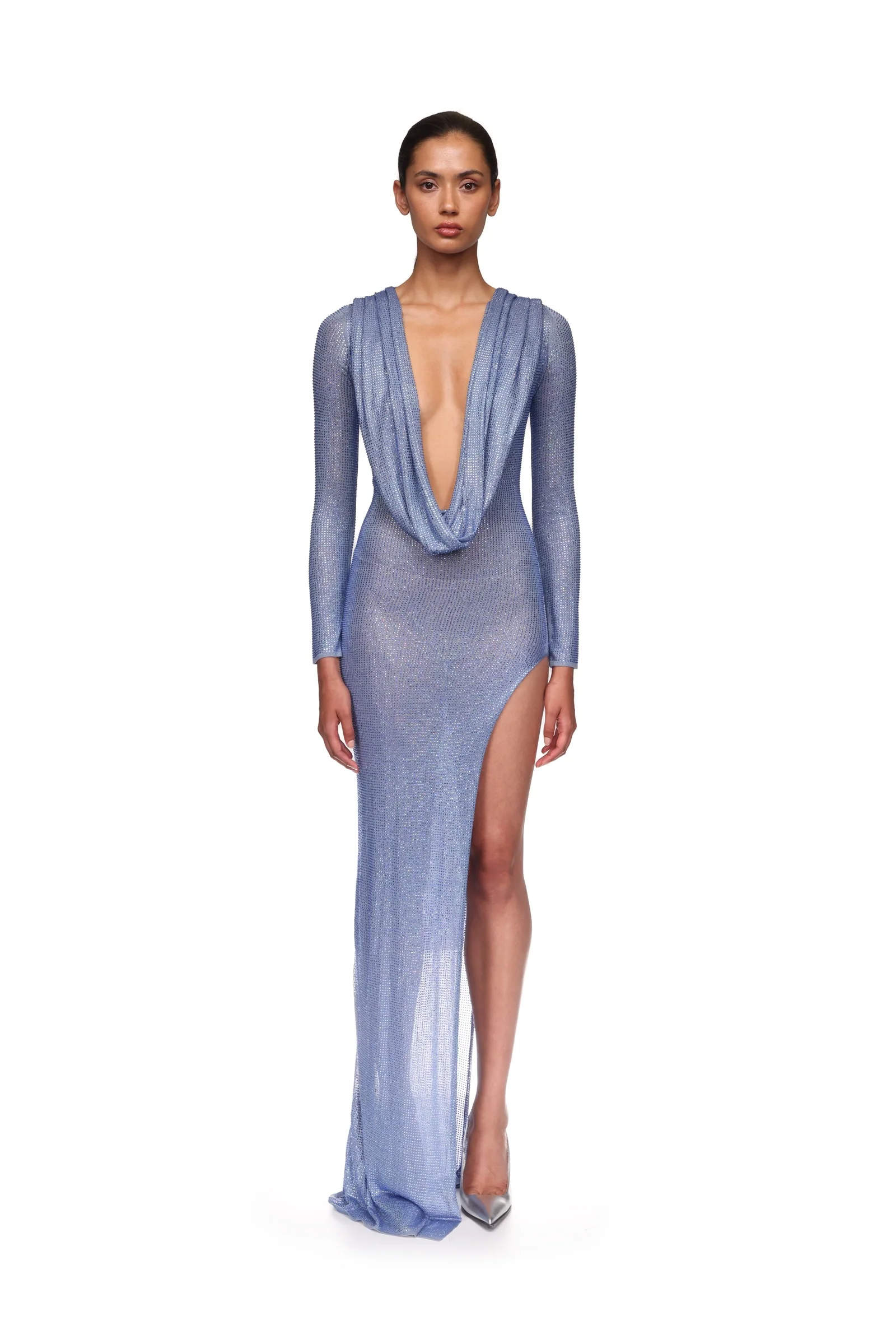 PLUNGE NECKLINE RHINESTONE GOWN - Image 2