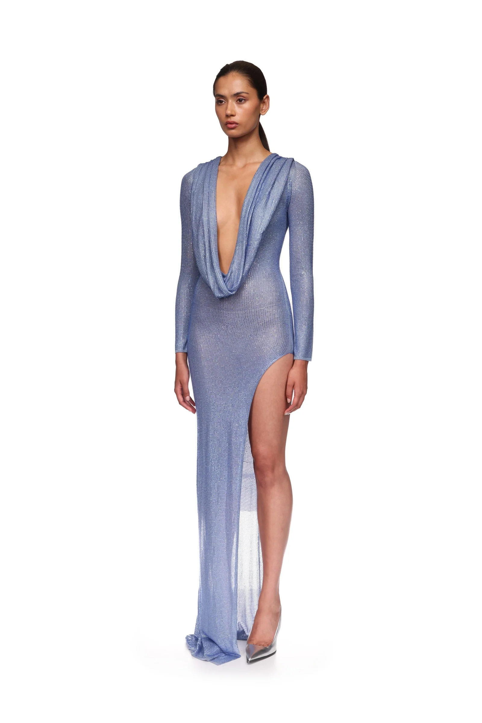 PLUNGE NECKLINE RHINESTONE GOWN - Image 3
