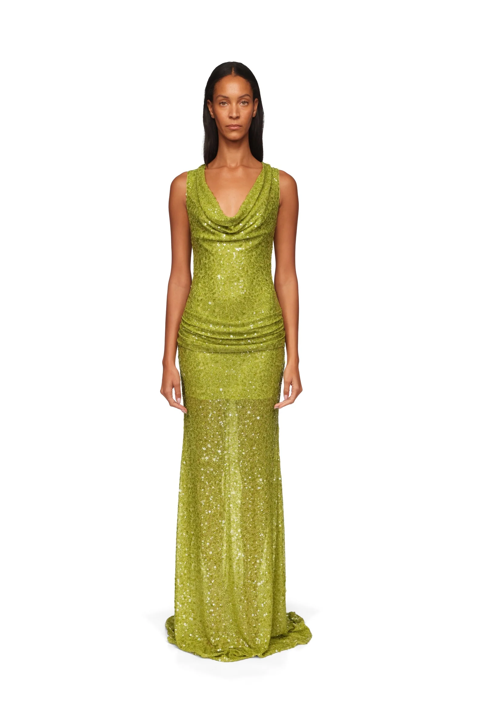 PLUNGE NECKLINE SEQUIN EMBELLISHED GOWN - Image 2