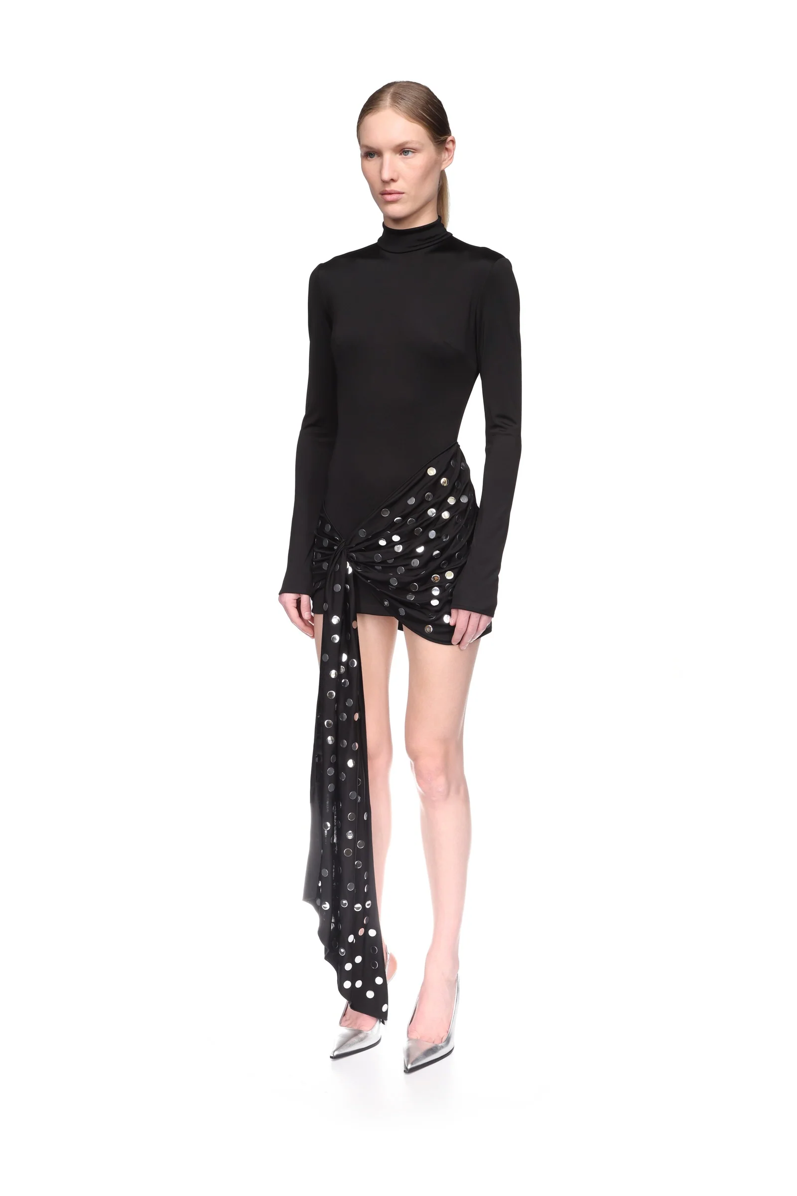 SILVER POLKA-DOTS OVERLAY MINI DRESS - Image 3