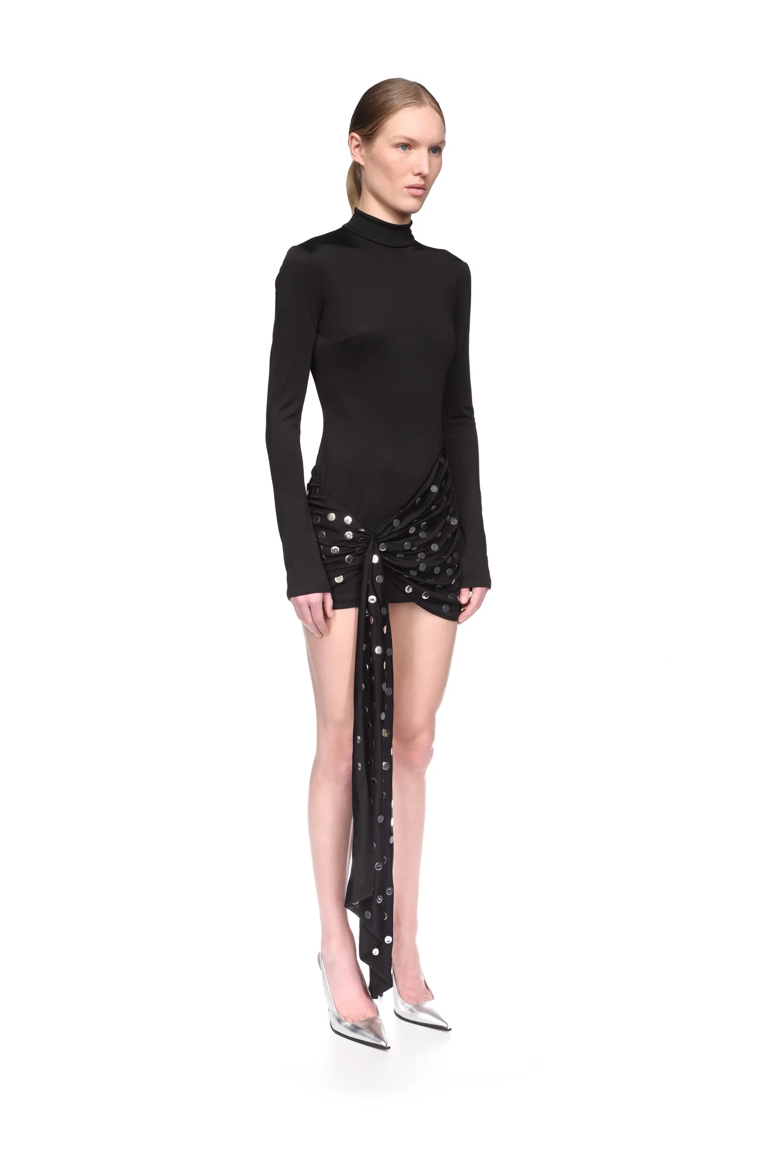 SILVER POLKA-DOTS OVERLAY MINI DRESS - Image 4