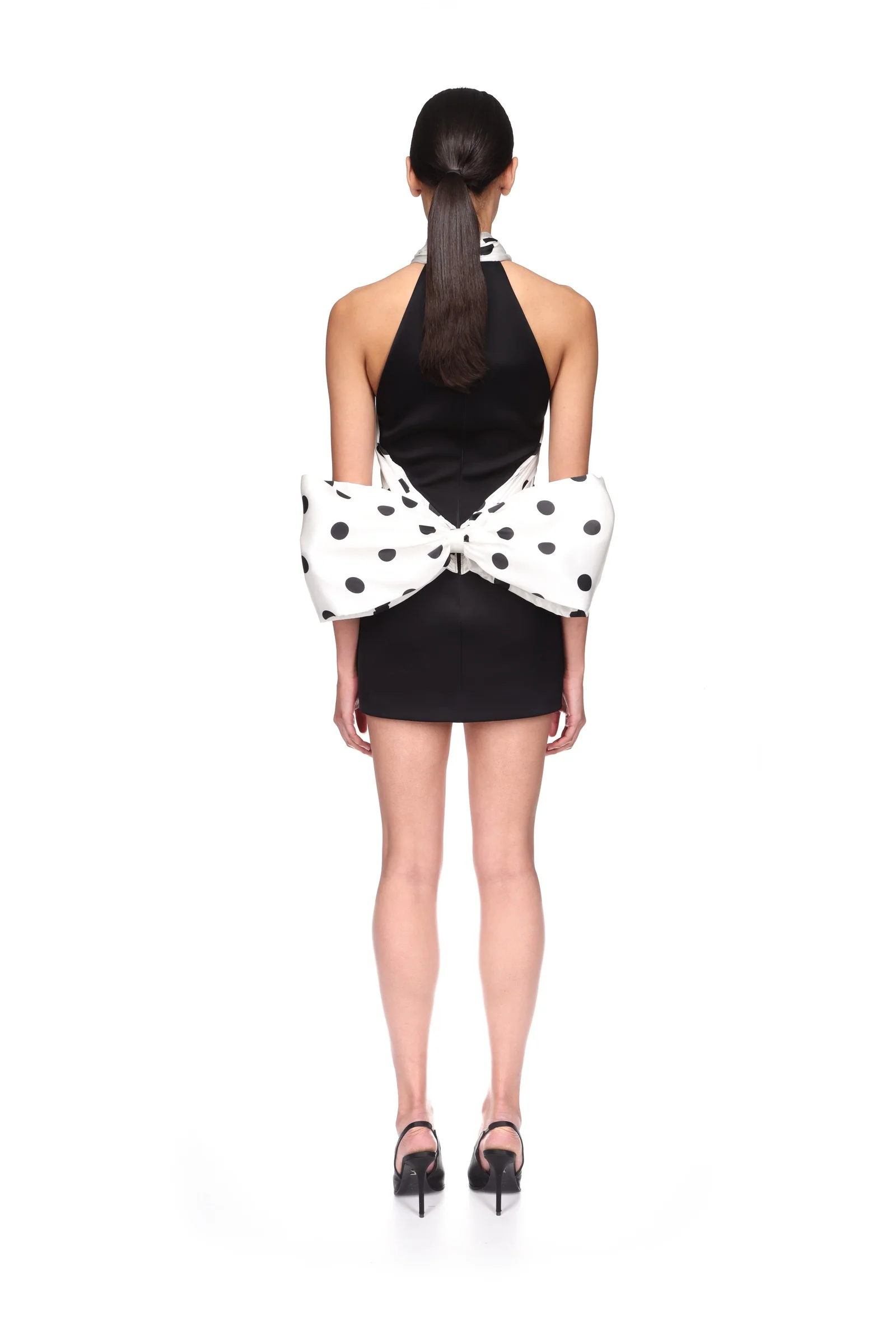 POLKA-DOT PRINT HALTER MINI DRESS WITH BOW - Image 5