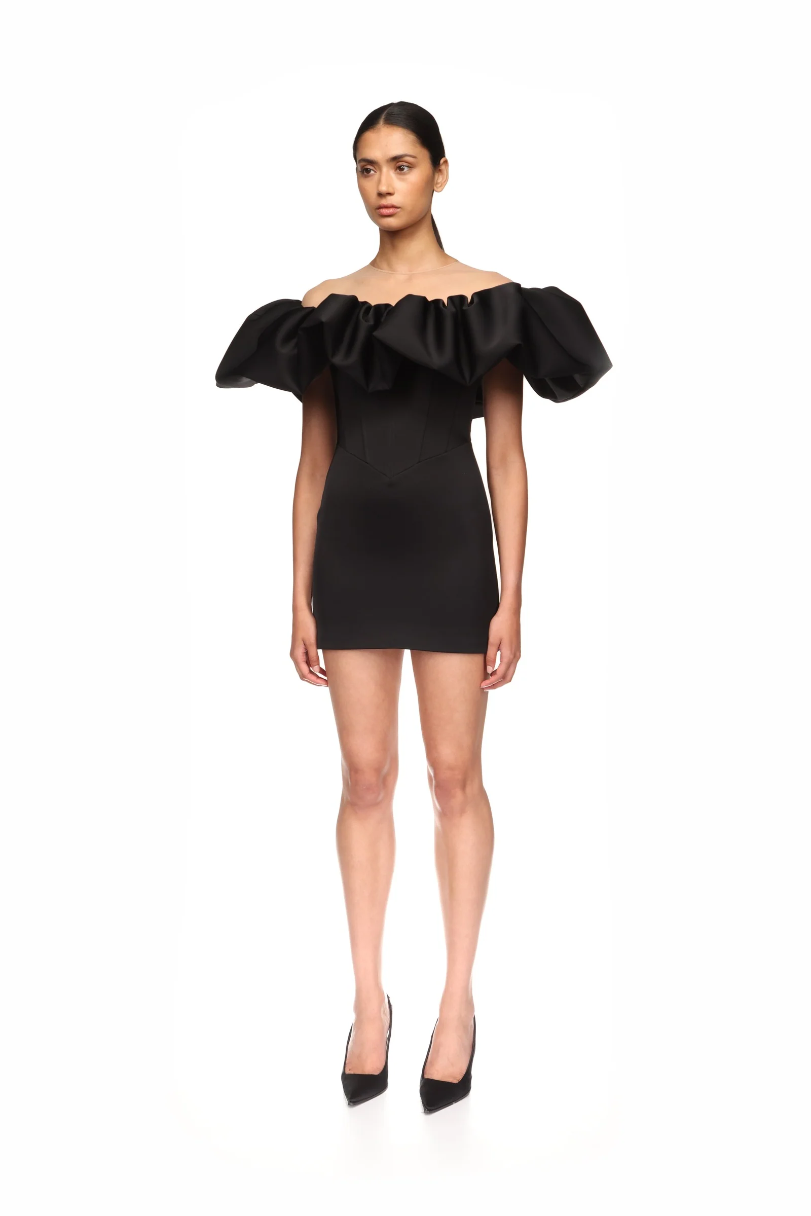 PUFF TOP DETAIL SATIN MINI DRESS - Image 3