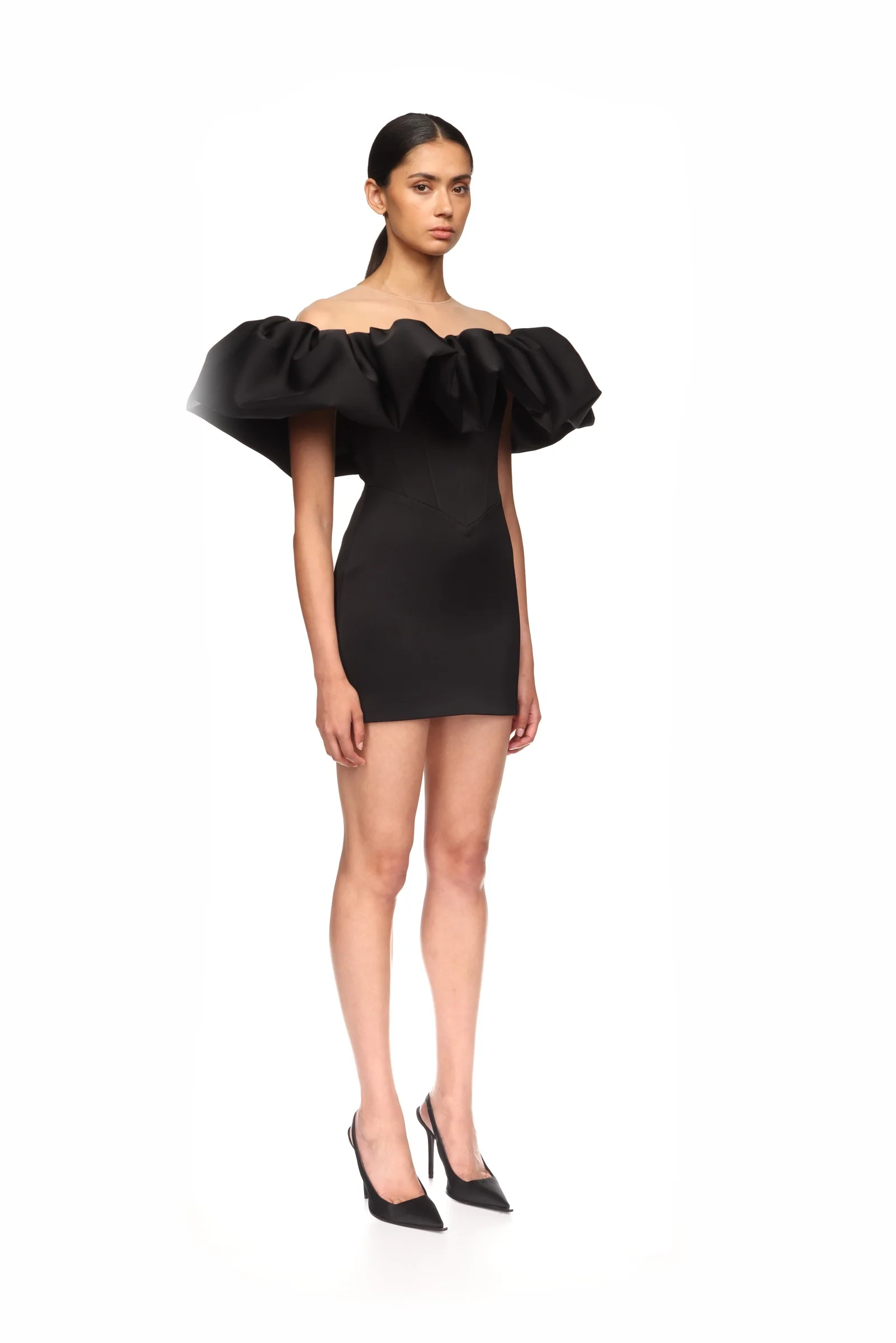 PUFF TOP DETAIL SATIN MINI DRESS - Image 4