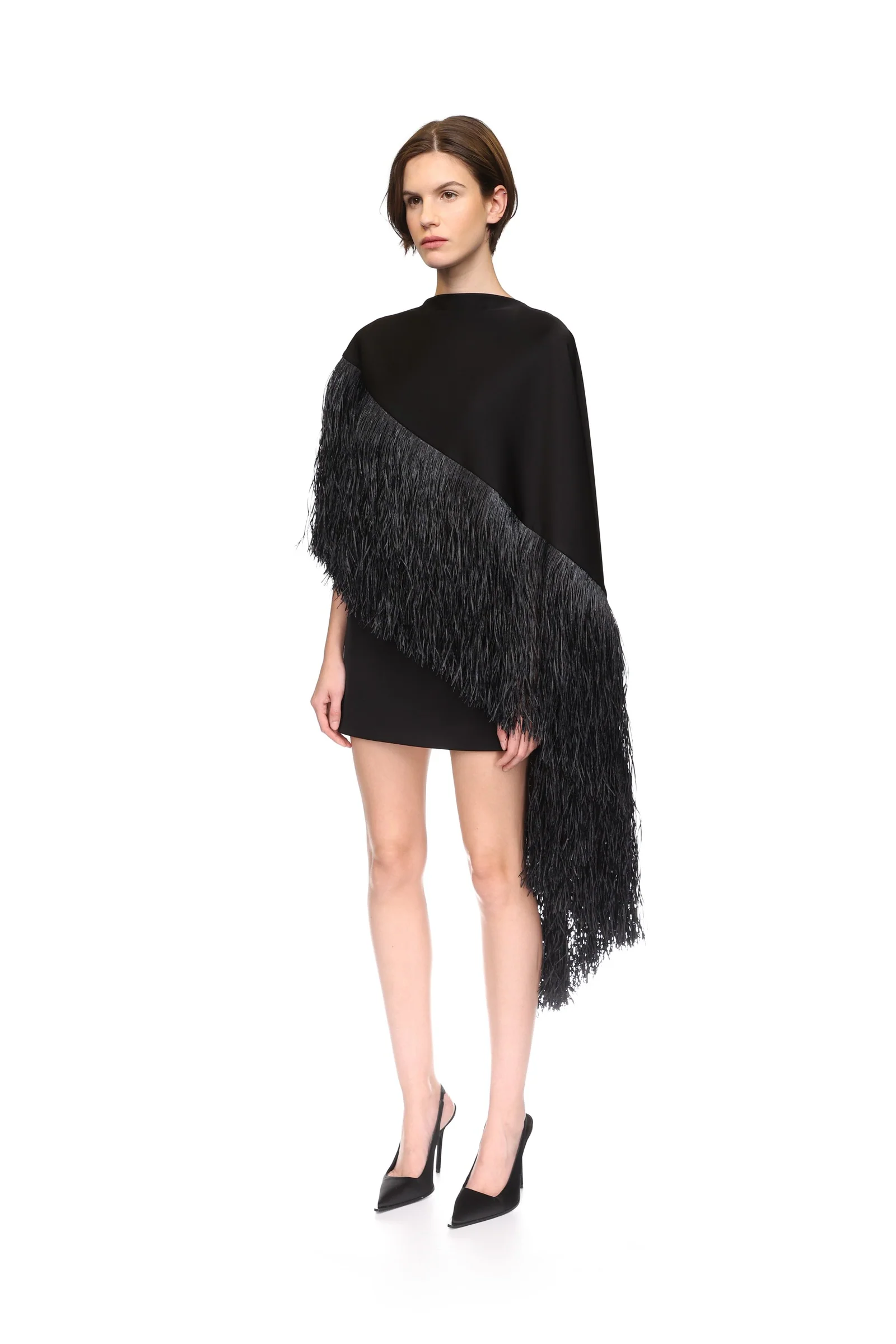 RAFFIA FRINGE CAPE DETAIL MINI DRESS - Image 3