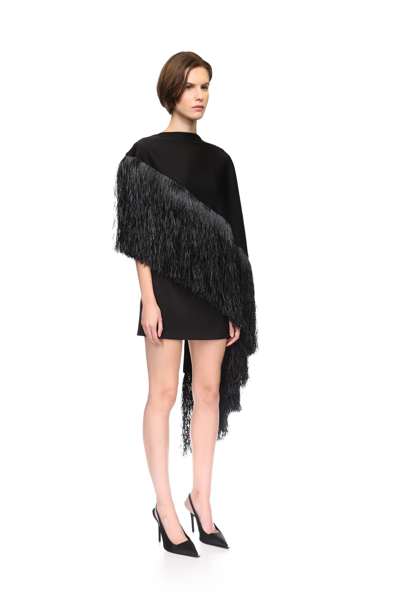 RAFFIA FRINGE CAPE DETAIL MINI DRESS - Image 4