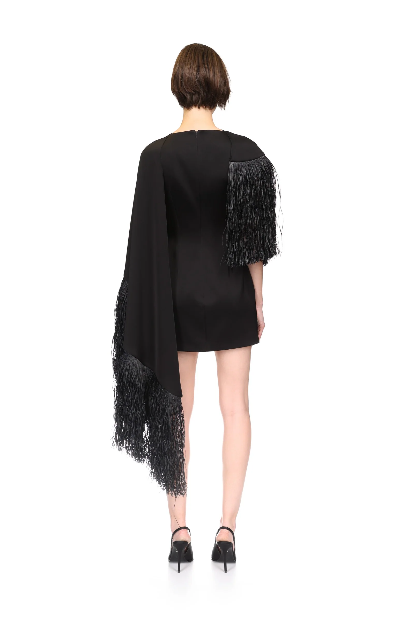 RAFFIA FRINGE CAPE DETAIL MINI DRESS - Image 5