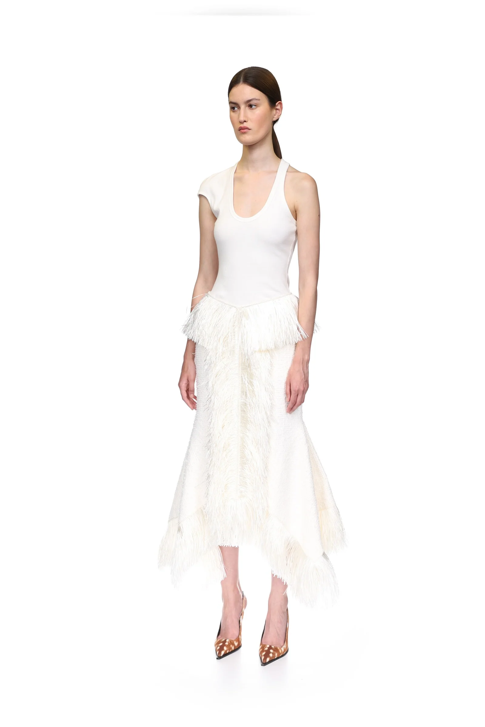 RAFFIA FRINGE TRIM AND BOUCLE MIDI SKIRT - Image 3