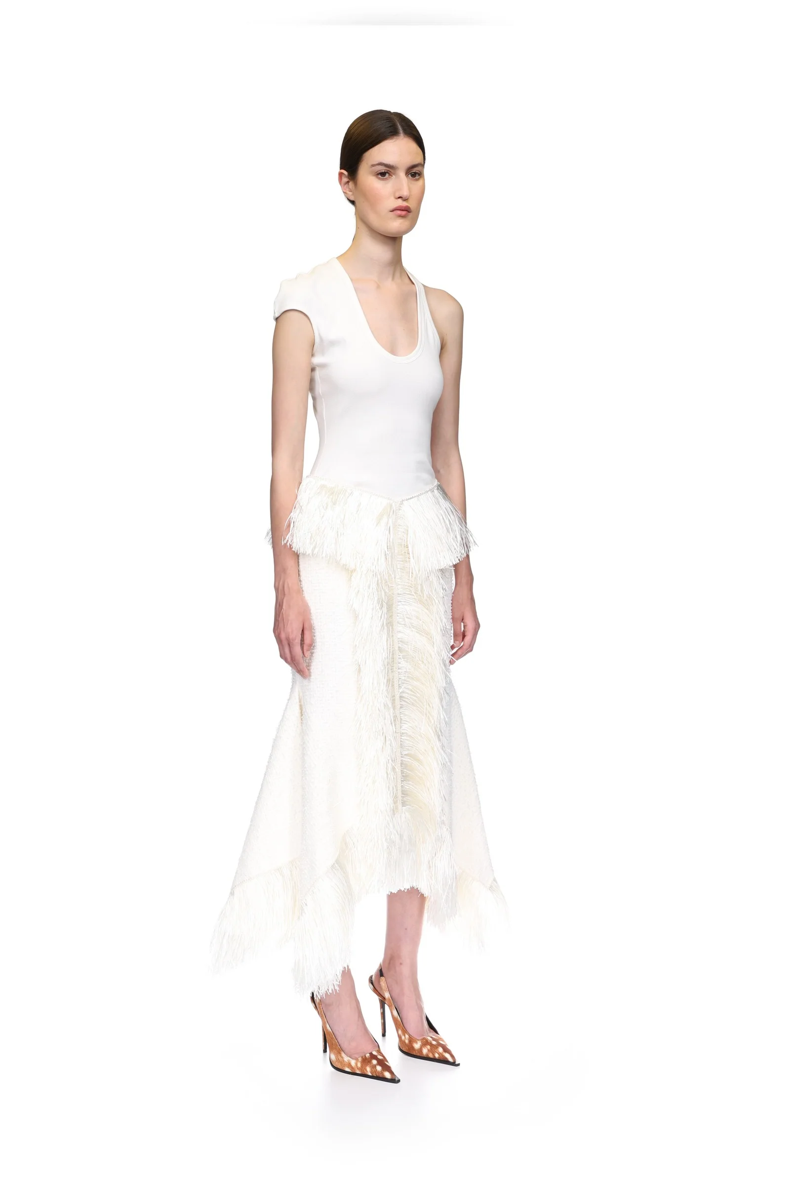 RAFFIA FRINGE TRIM AND BOUCLE MIDI SKIRT - Image 4