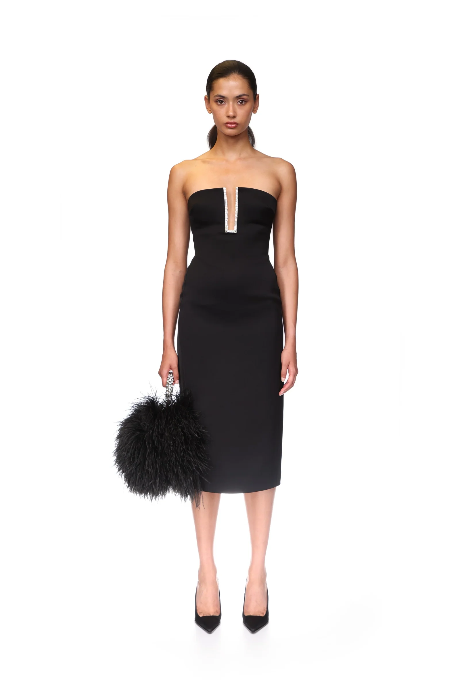 RECTANGLE CRYSTAL EMBROIDERY DETAIL MIDI DRESS - Image 2
