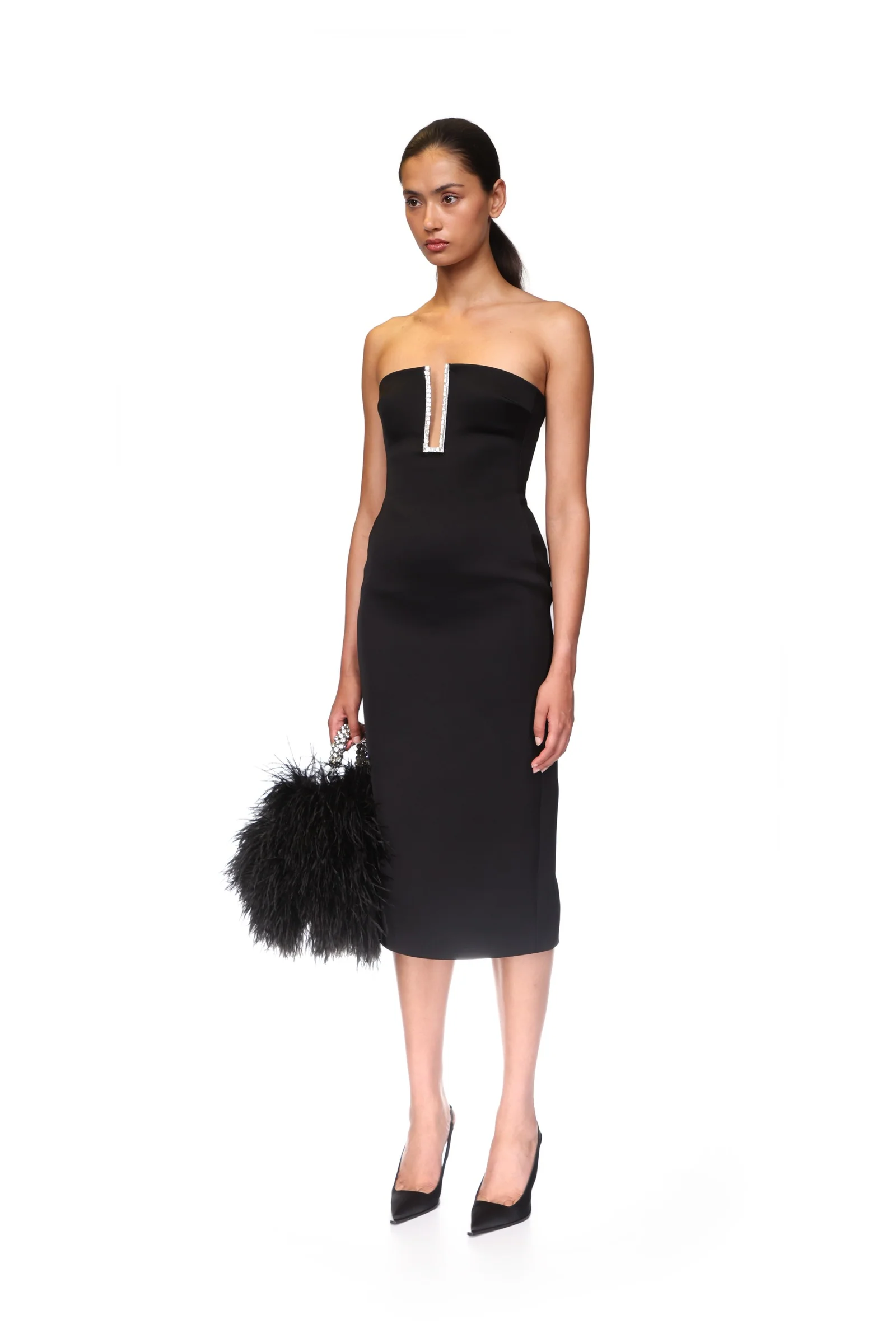 RECTANGLE CRYSTAL EMBROIDERY DETAIL MIDI DRESS - Image 3