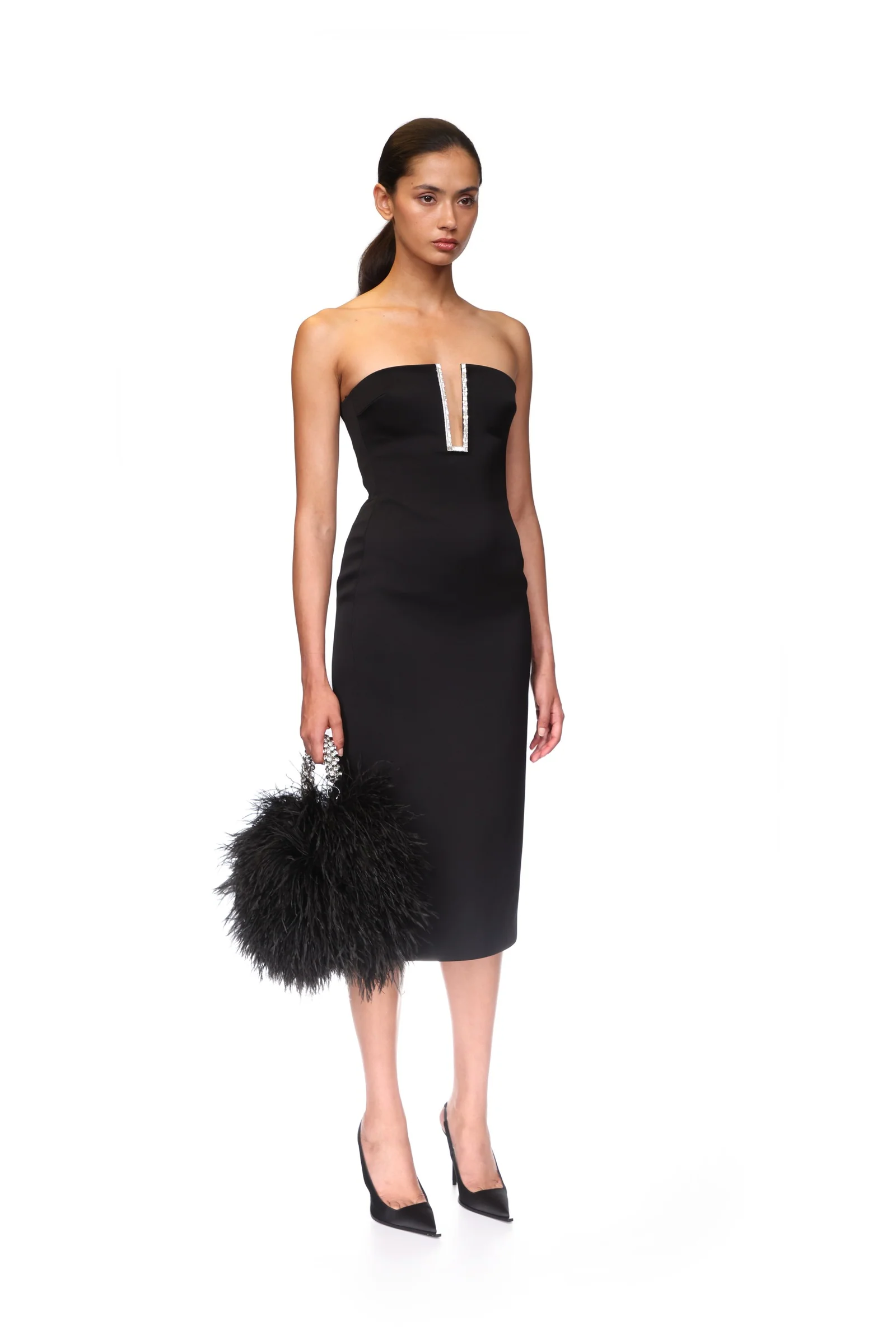 RECTANGLE CRYSTAL EMBROIDERY DETAIL MIDI DRESS - Image 4
