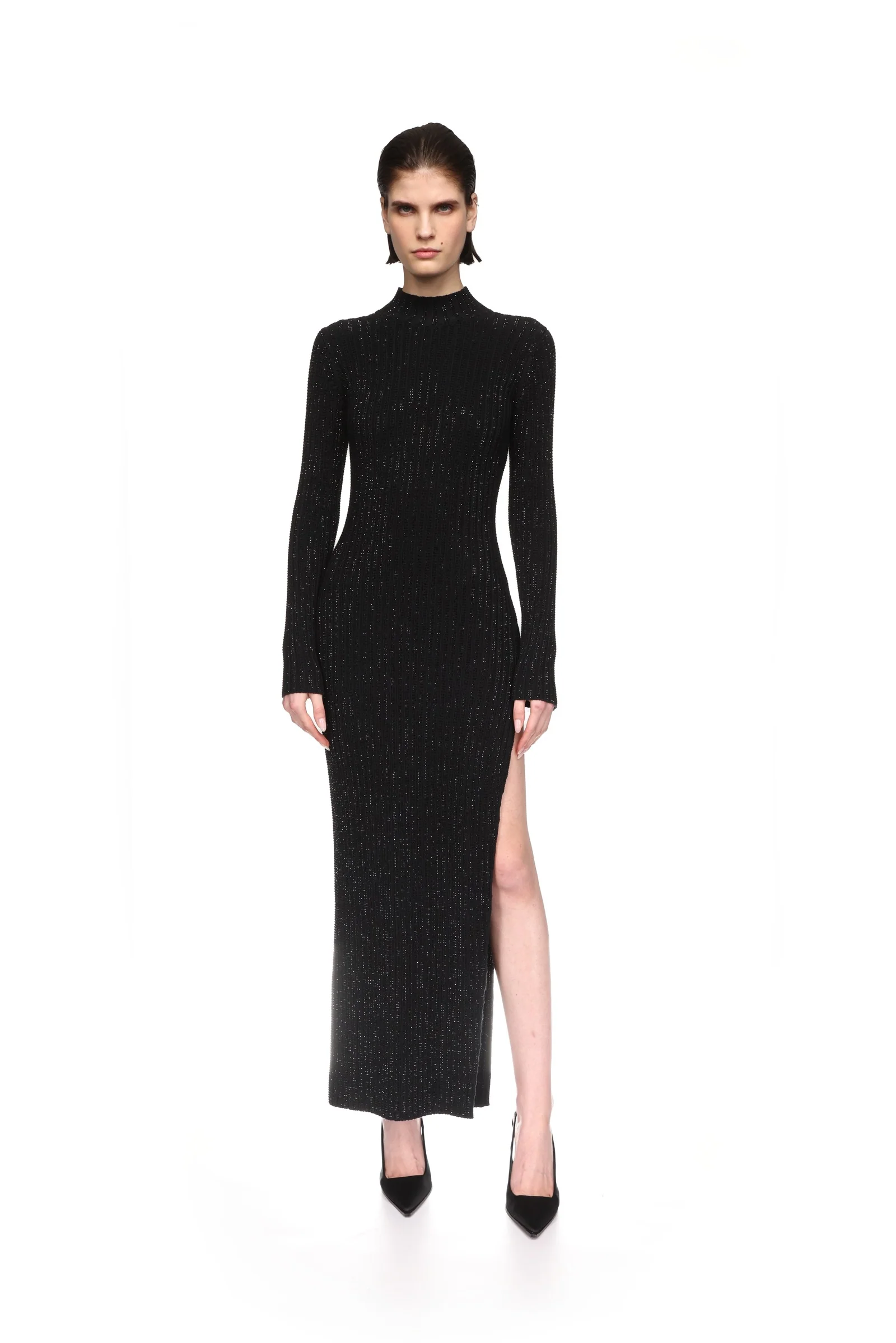 RHINESTONE EMBROIDERED KNITTED MIDI DRESS - Image 2