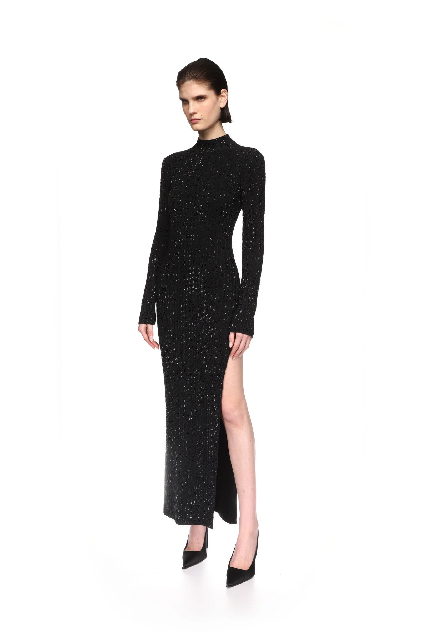 RHINESTONE EMBROIDERED KNITTED MIDI DRESS - Image 3