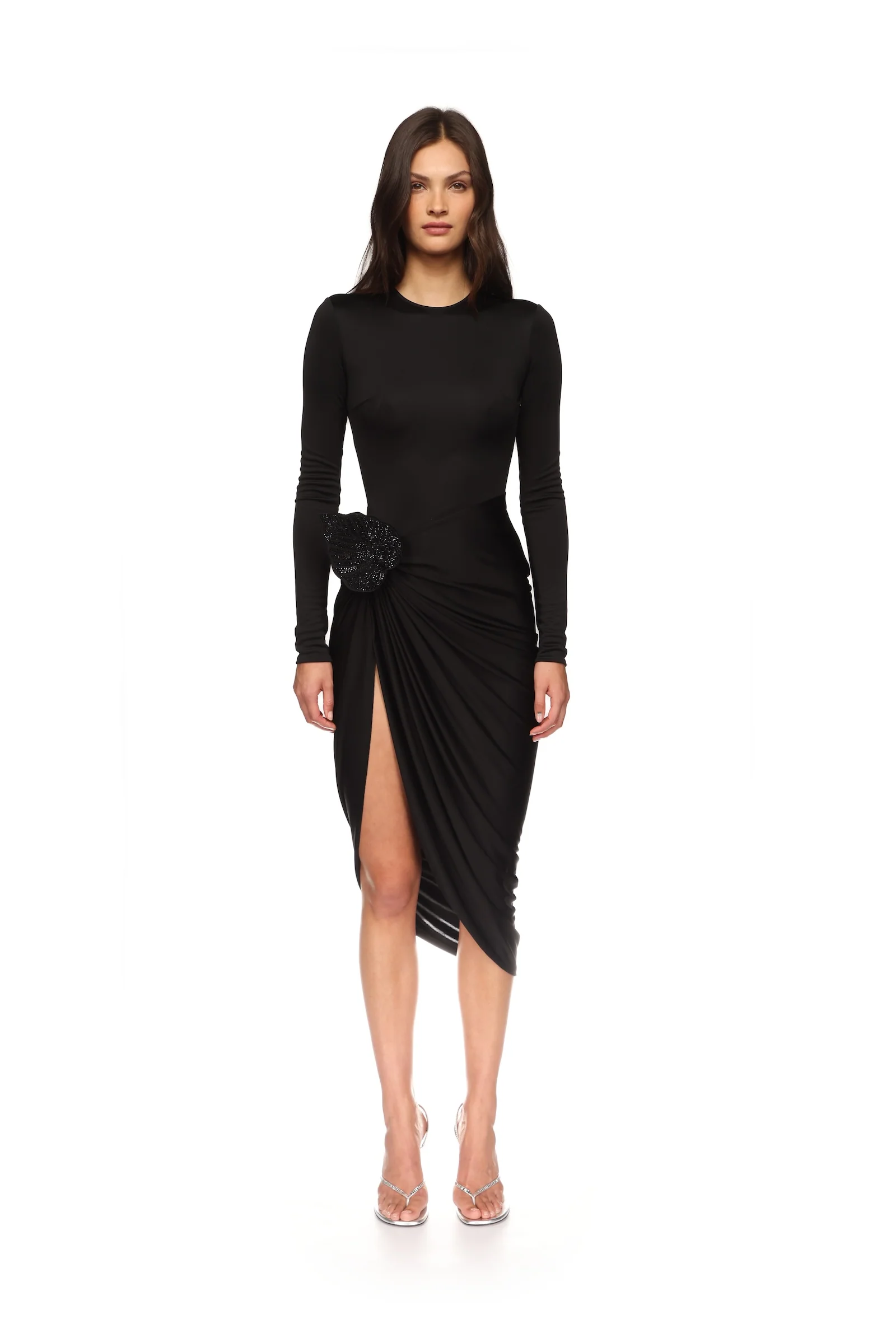 RHINESTONE LEAF AND LONG SLEEVES MIDI DRESS - Image 2