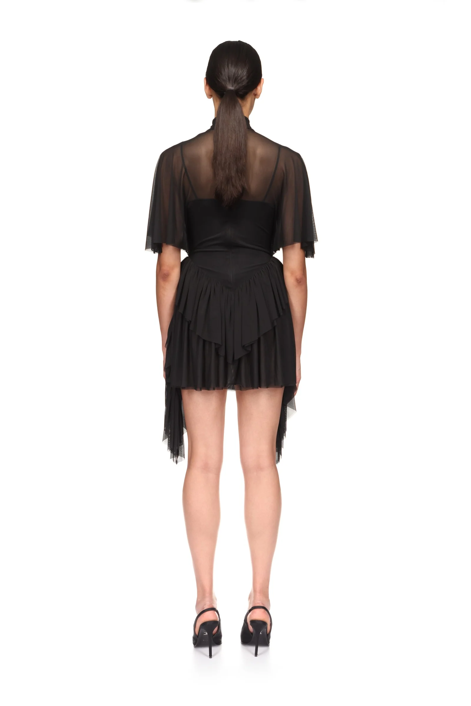 LACE ROSE AND DRAPED SLEEVE MINI DRESS - Image 5