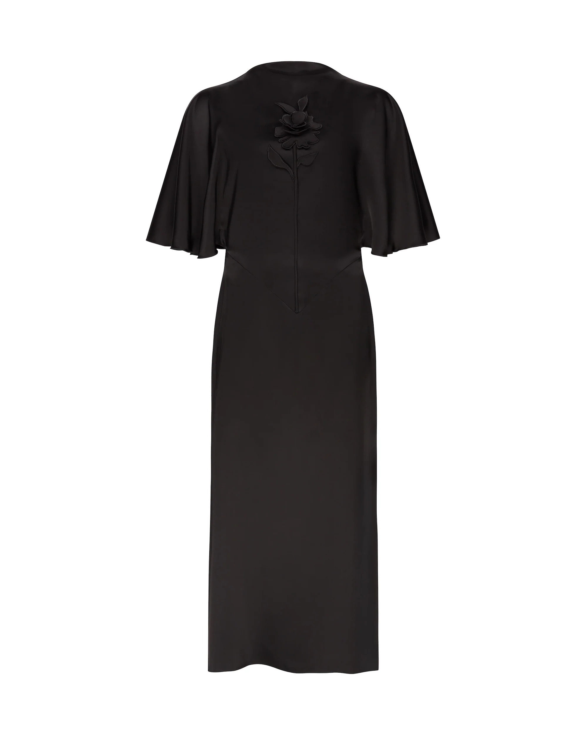 LACE ROSE EMBROIDERED SATIN MIDI DRESS