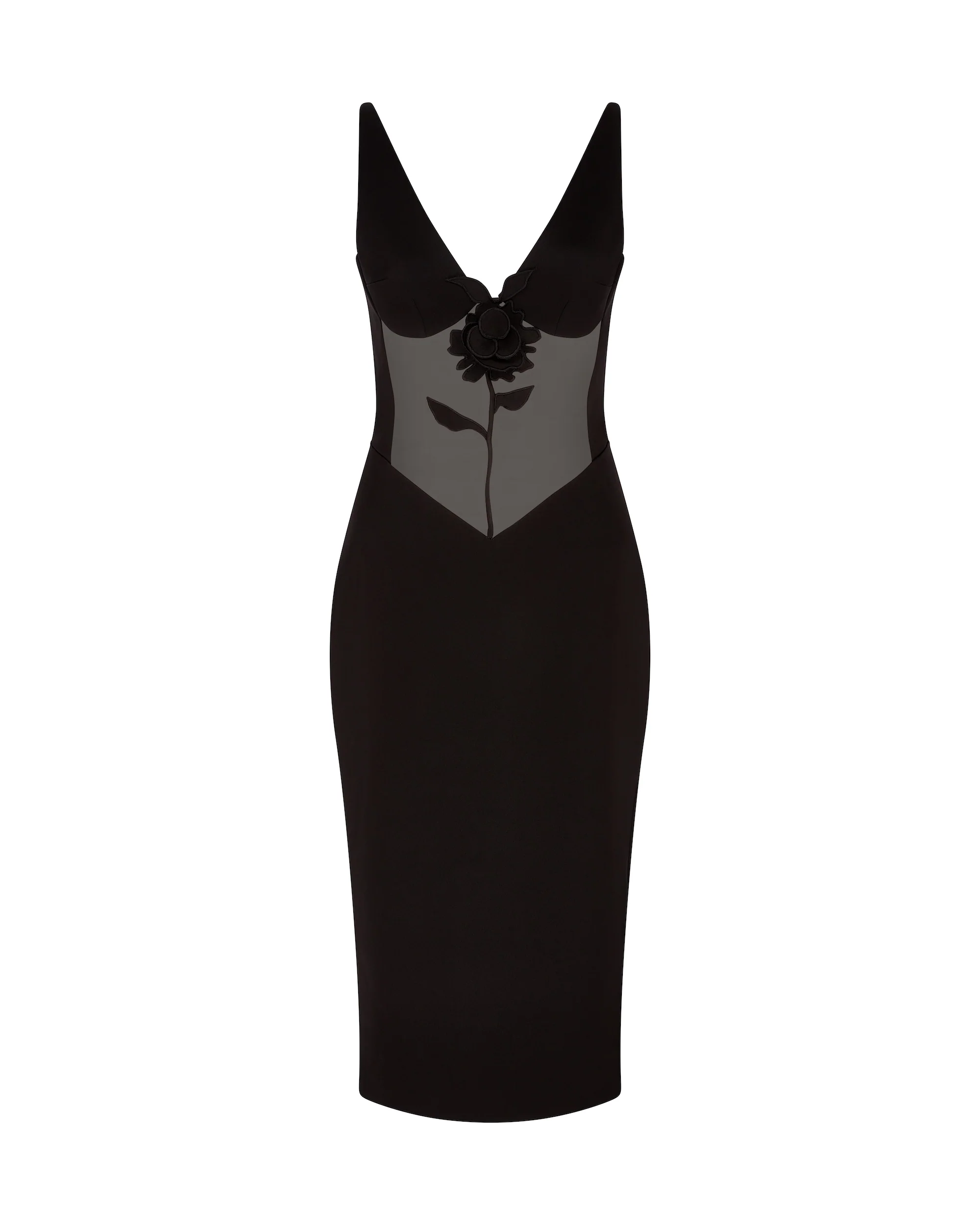 LACE ROSE AND TULLE INSERT MIDI DRESS