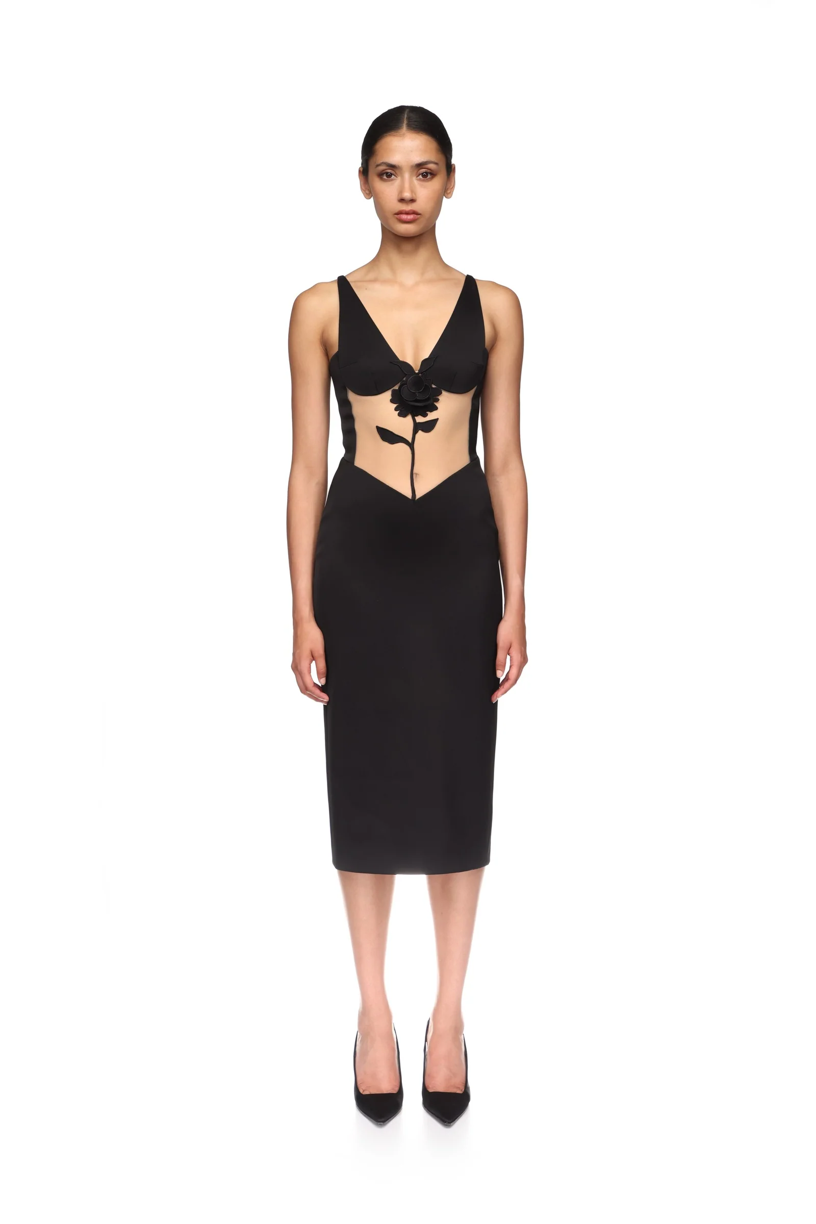 LACE ROSE AND TULLE INSERT MIDI DRESS - Image 2