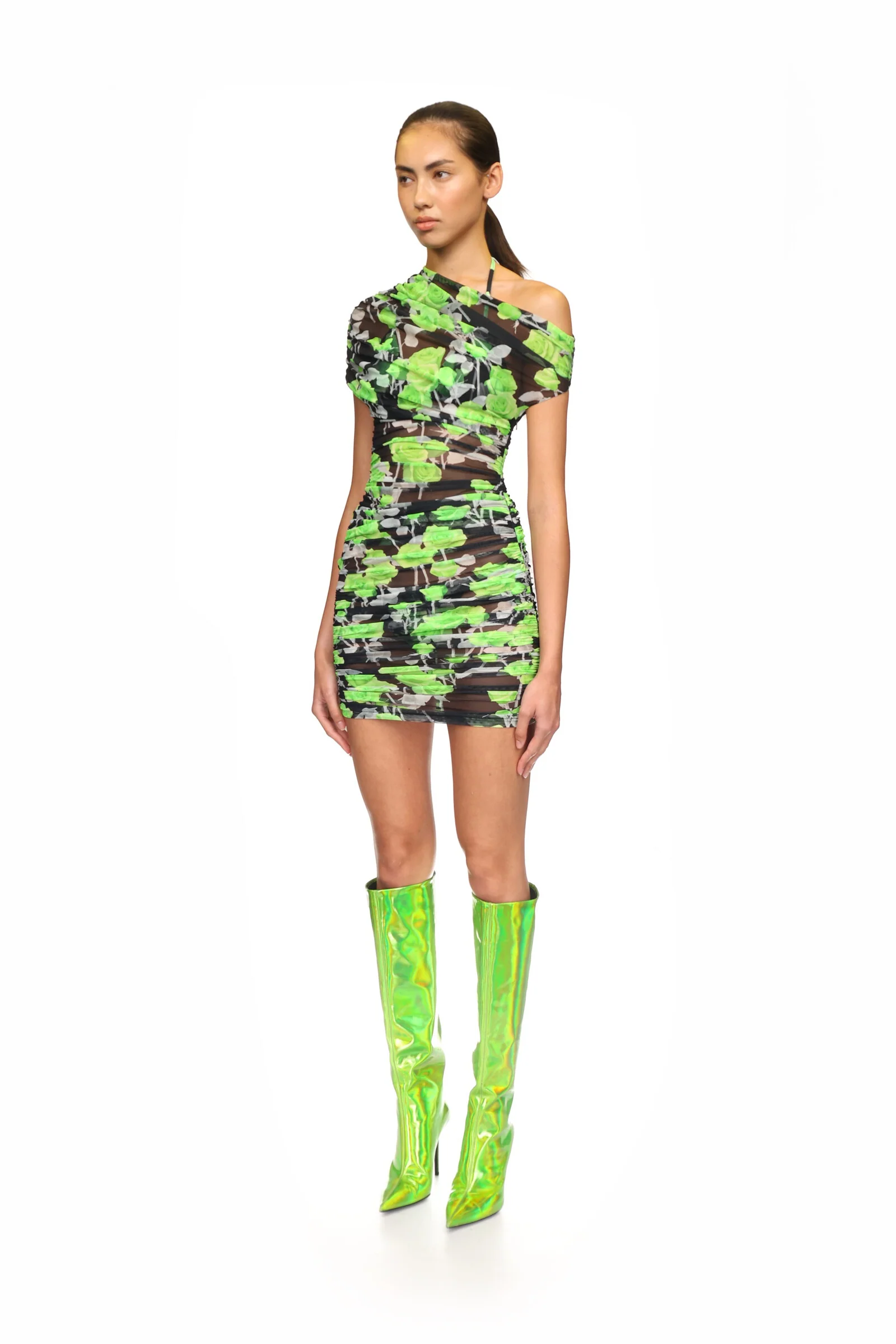 ROSE PRINT MESH MINI DRESS - Image 3