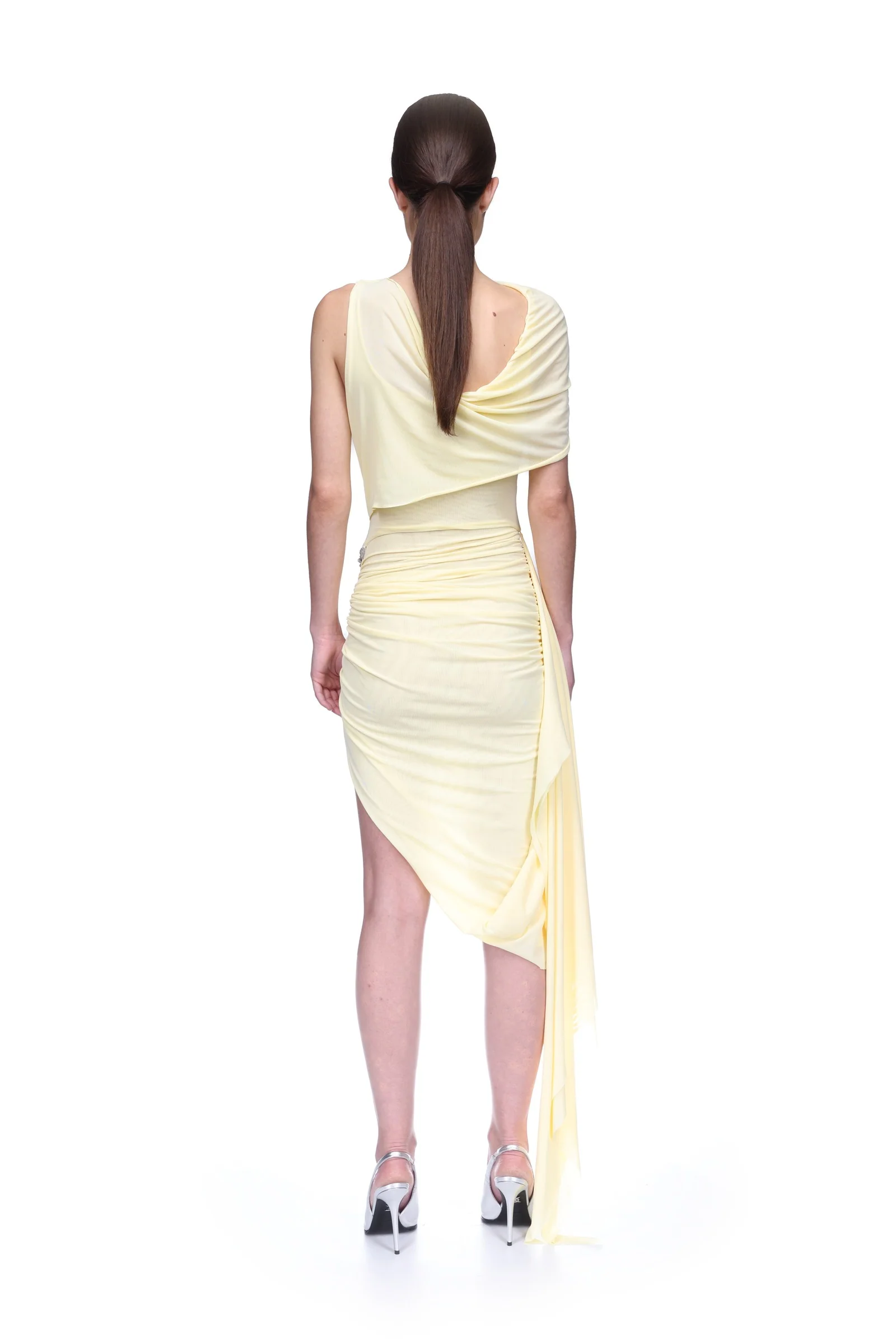 RUCHED ASYMMETRIC MIDI DRESS WITH CRYSTAL HUMMINGBIRD - Image 5