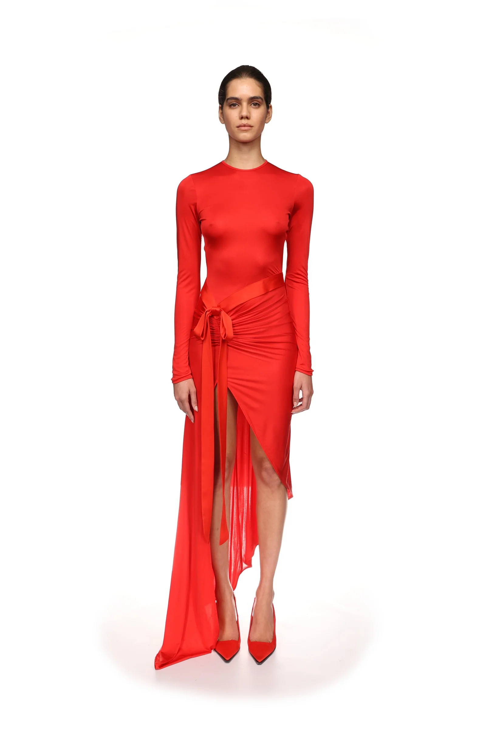 ASYMMETRIC DRESS WITH SATIN BOW - Image 2