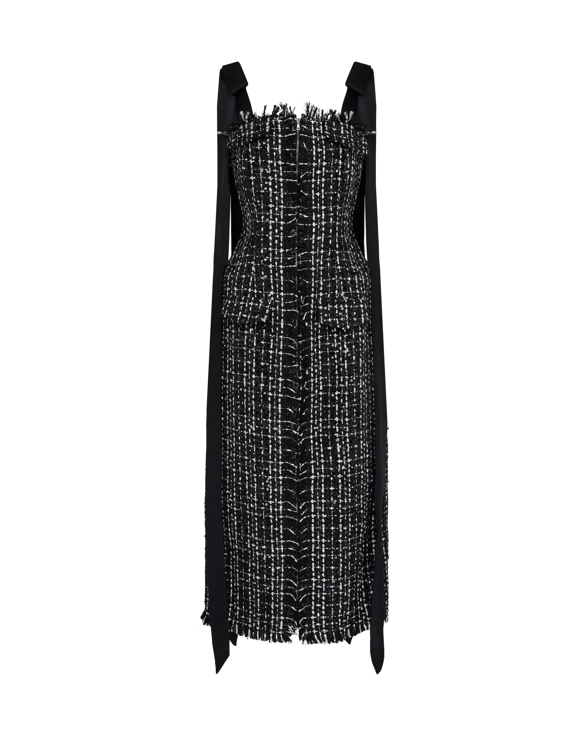SATIN BOW AND TWEED MIDI DRESS