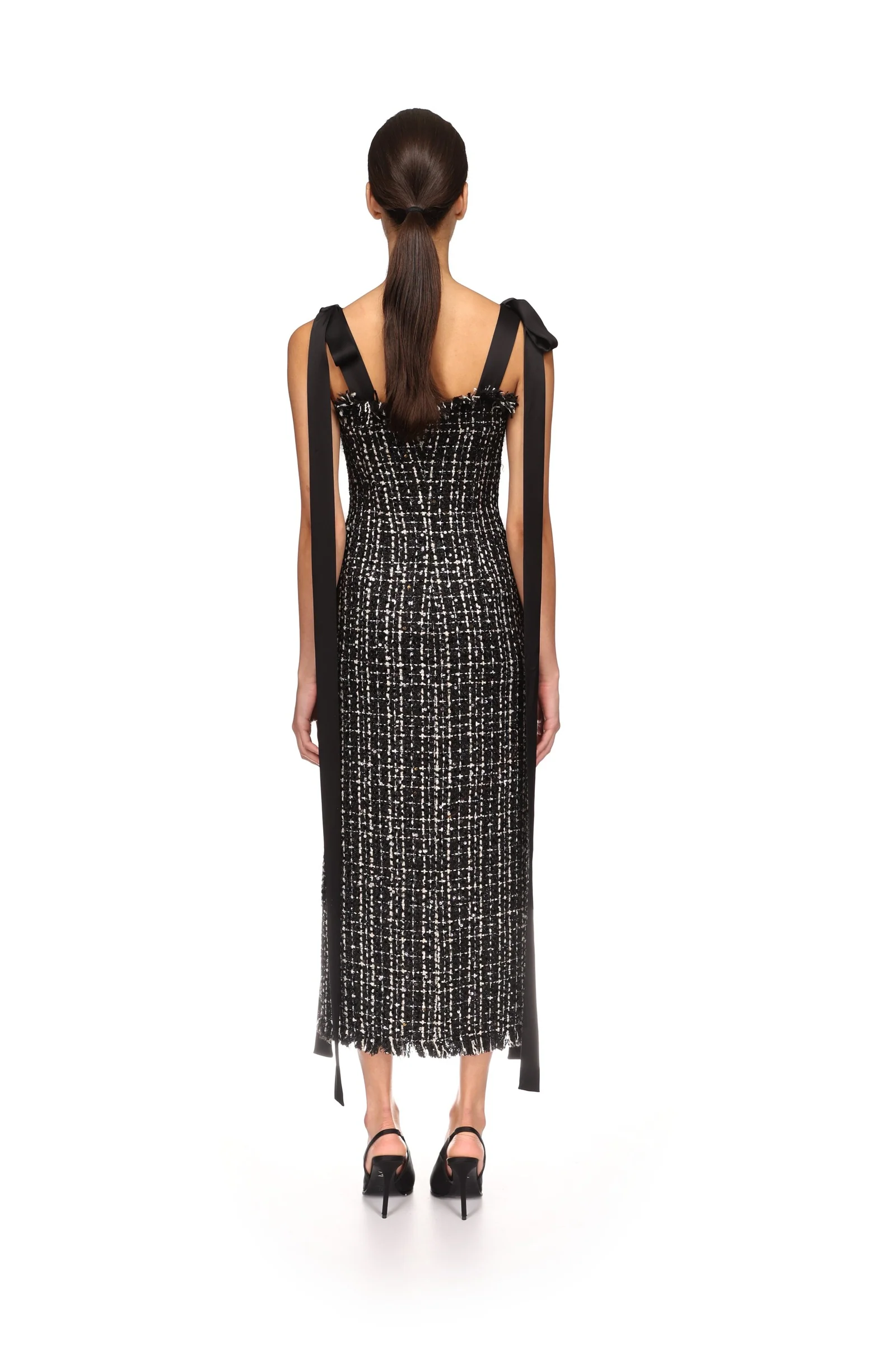 SATIN BOW AND TWEED MIDI DRESS - Image 5