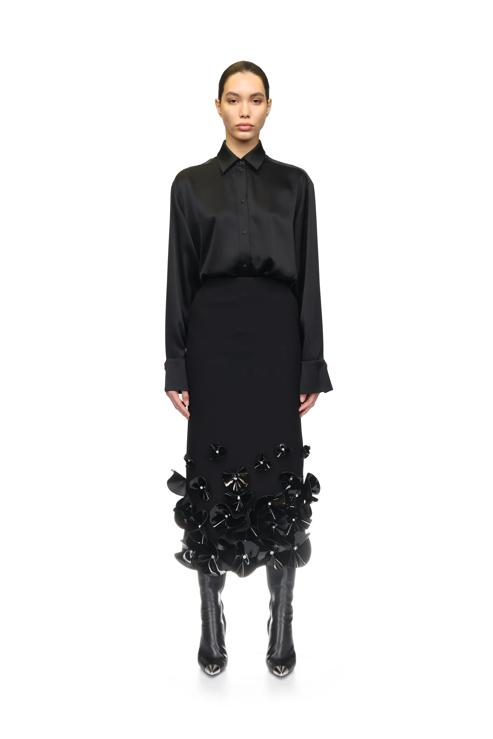 LIP EMBROIDERY SATIN SHIRT - Image 3
