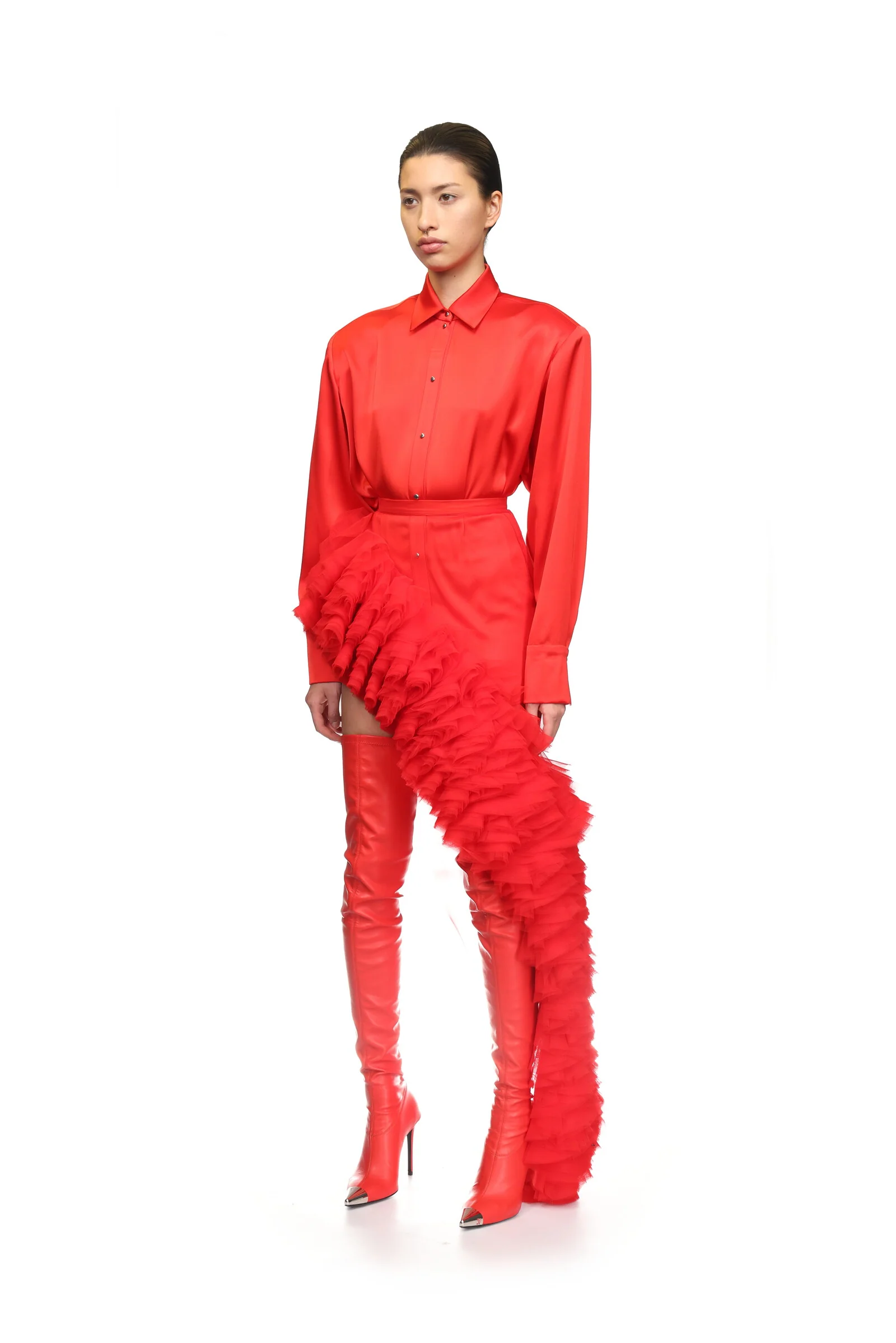 LIP EMBROIDERY SATIN SHIRT - Image 9